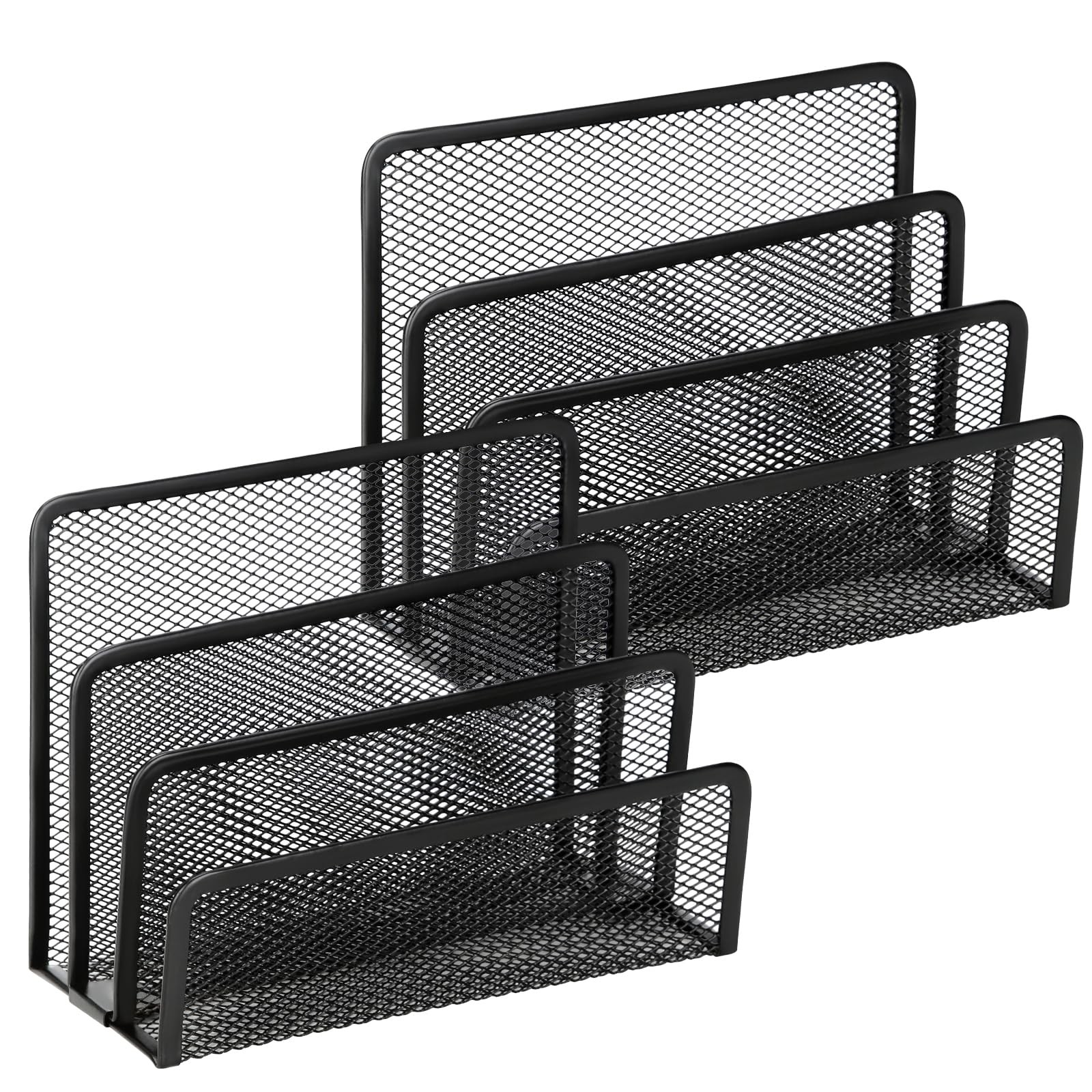 2 Pieces Desk Mail Organizer, Metal 6.9″ W x 2.95″ D x 5.3″ H, BLACK-2PCS