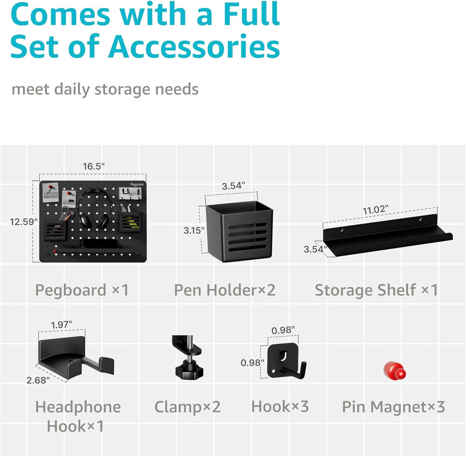 Clamp-On Desk Pegboard, Desk Organizer for Office Gaming Home, Magnetic Metal Pe