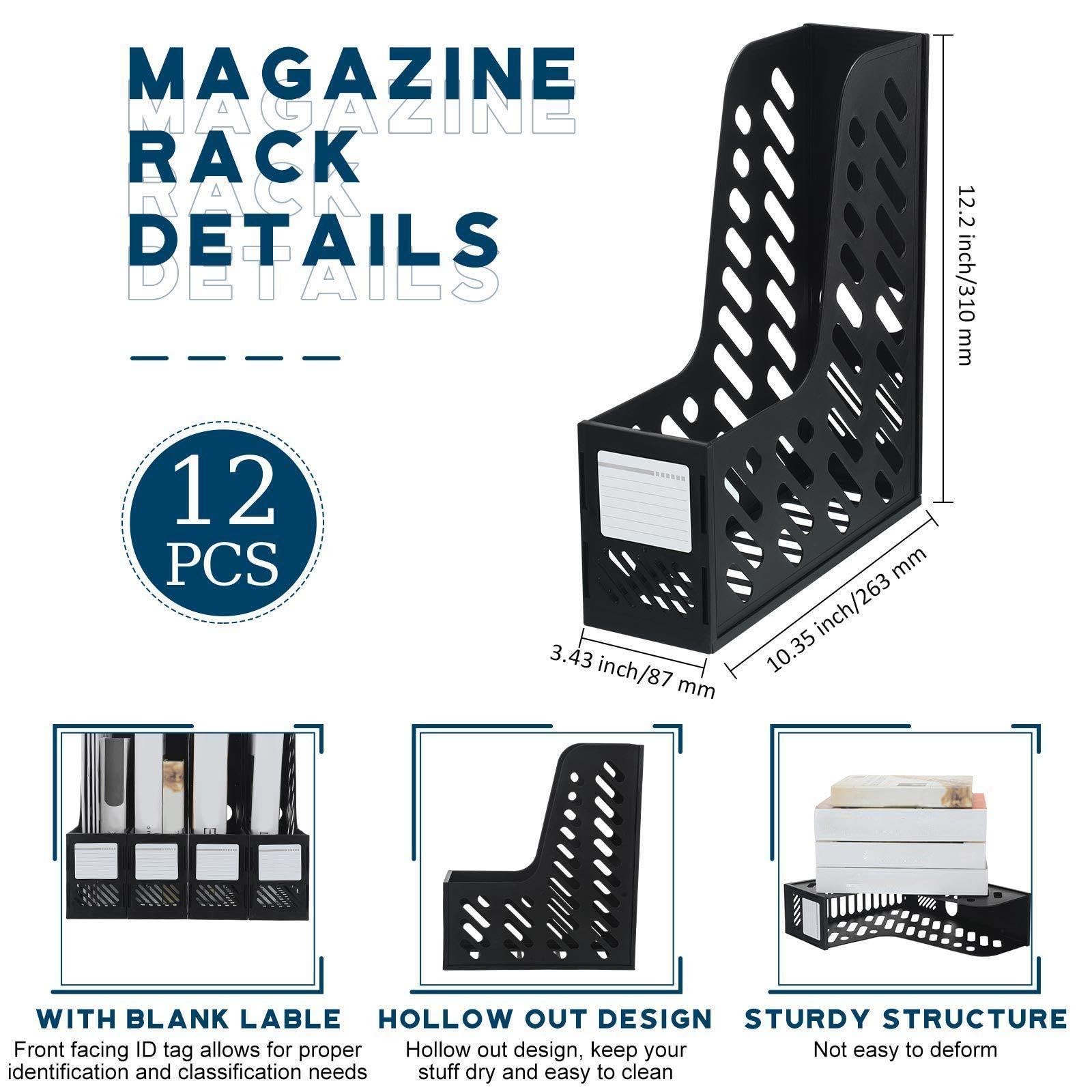 12 PCS Black Plastic Vertical File Holder Magazine Rack Desk Organizer