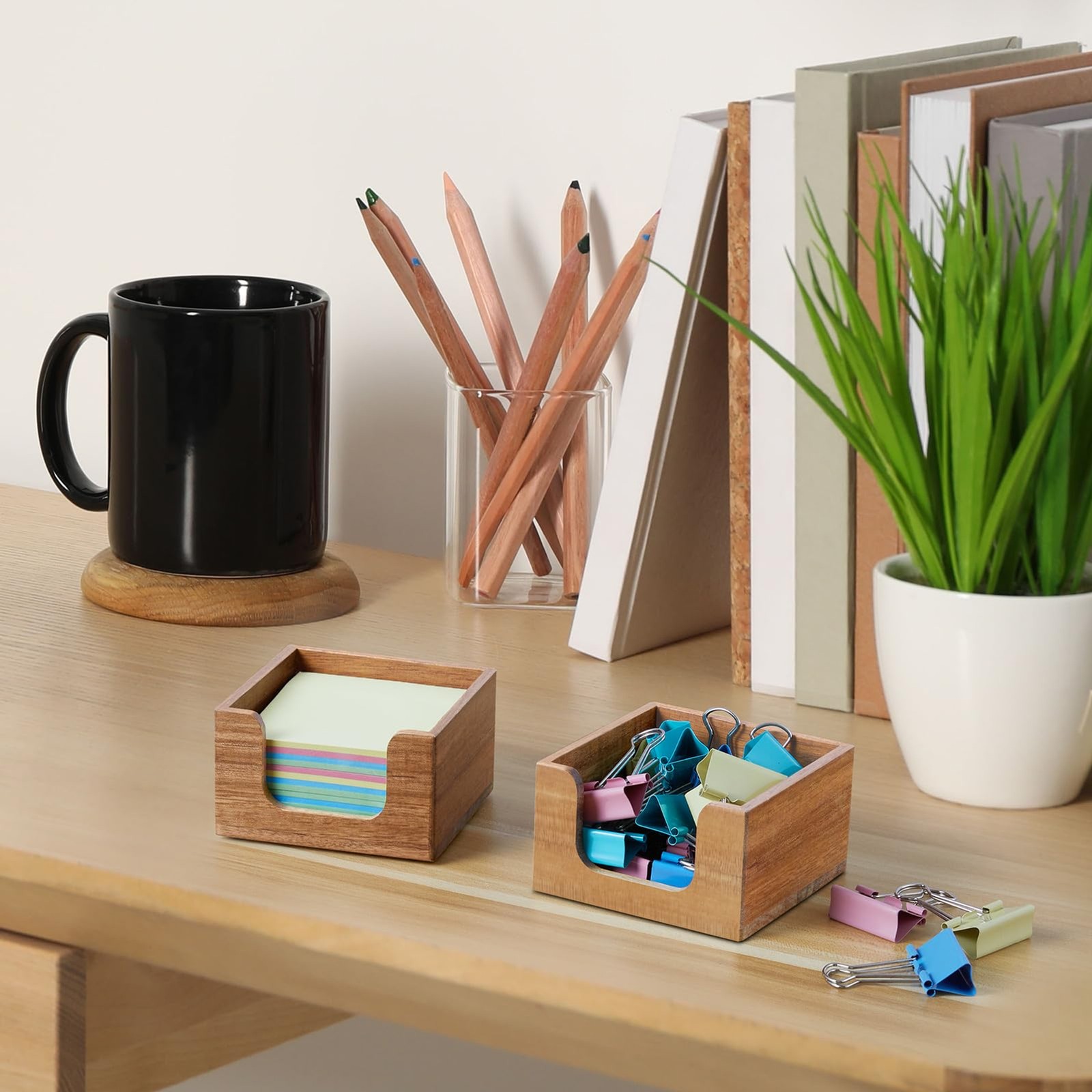 3×3 Inch Acacia Wood Sticky Note Holder Office Desk Organizer Memo Pad
