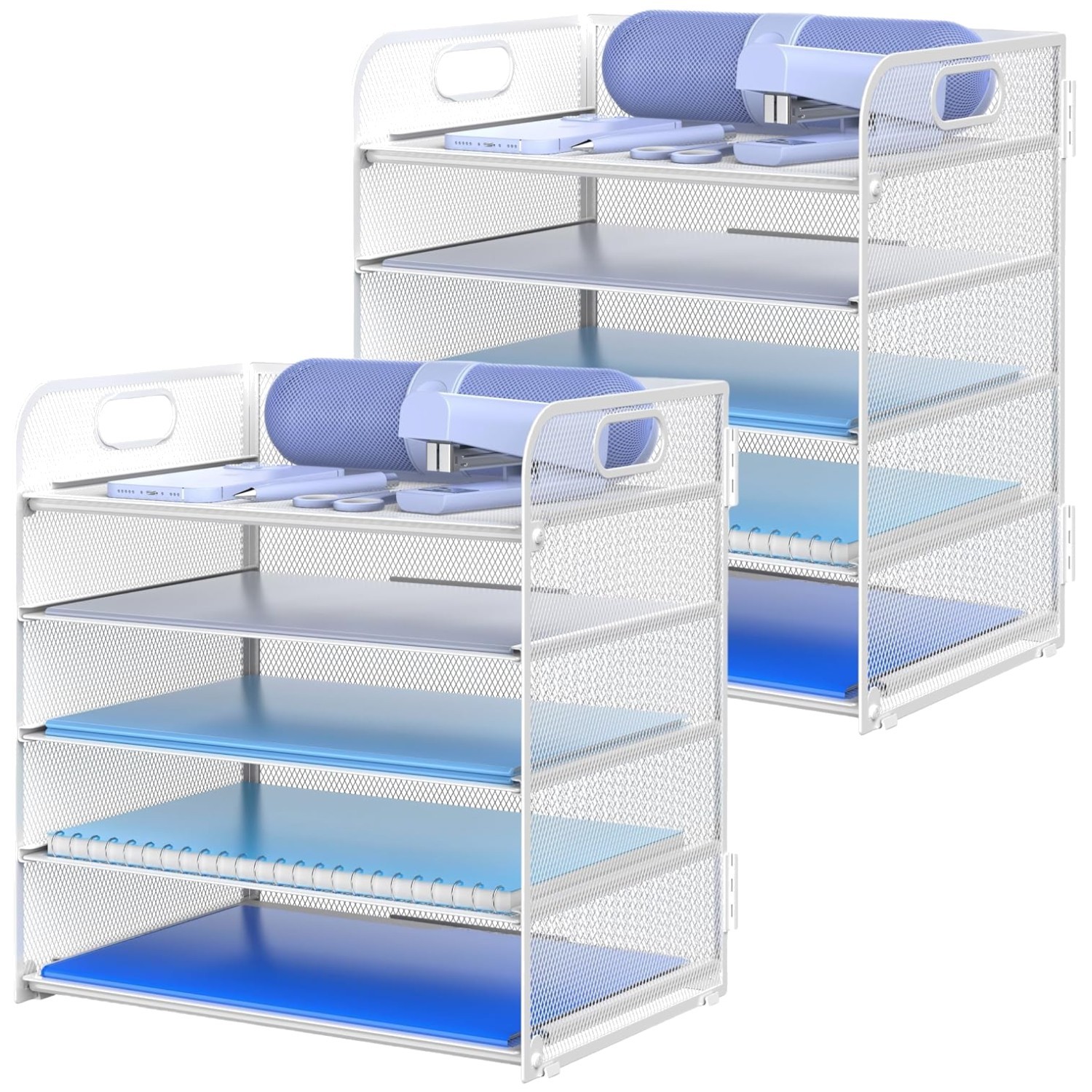 2 Pack Metal Letter Tray Organizer – 5 Tier Desk File Holder