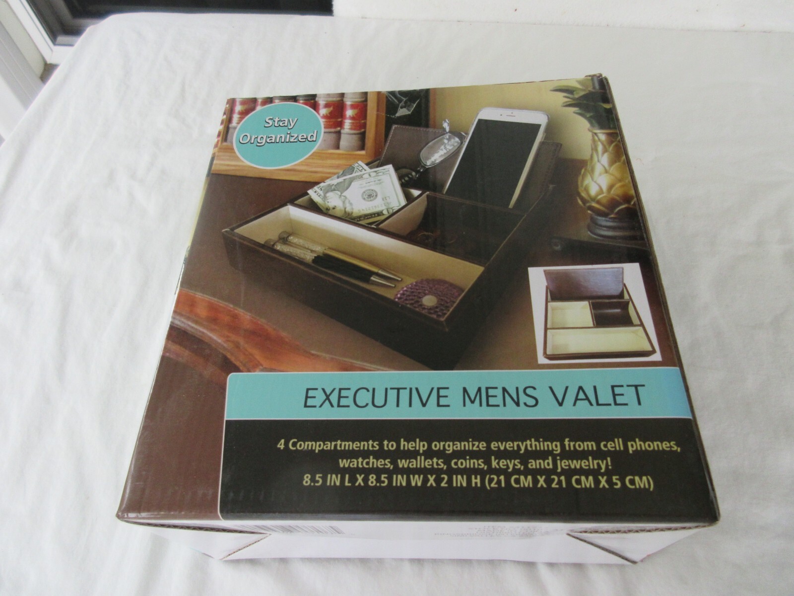 NEW~~EXECUTIVE MENS VALET~~STAY ORGANIZED~~[ 8.5″L X 8.5W X 2H ]~4 COMPARTMENT!!