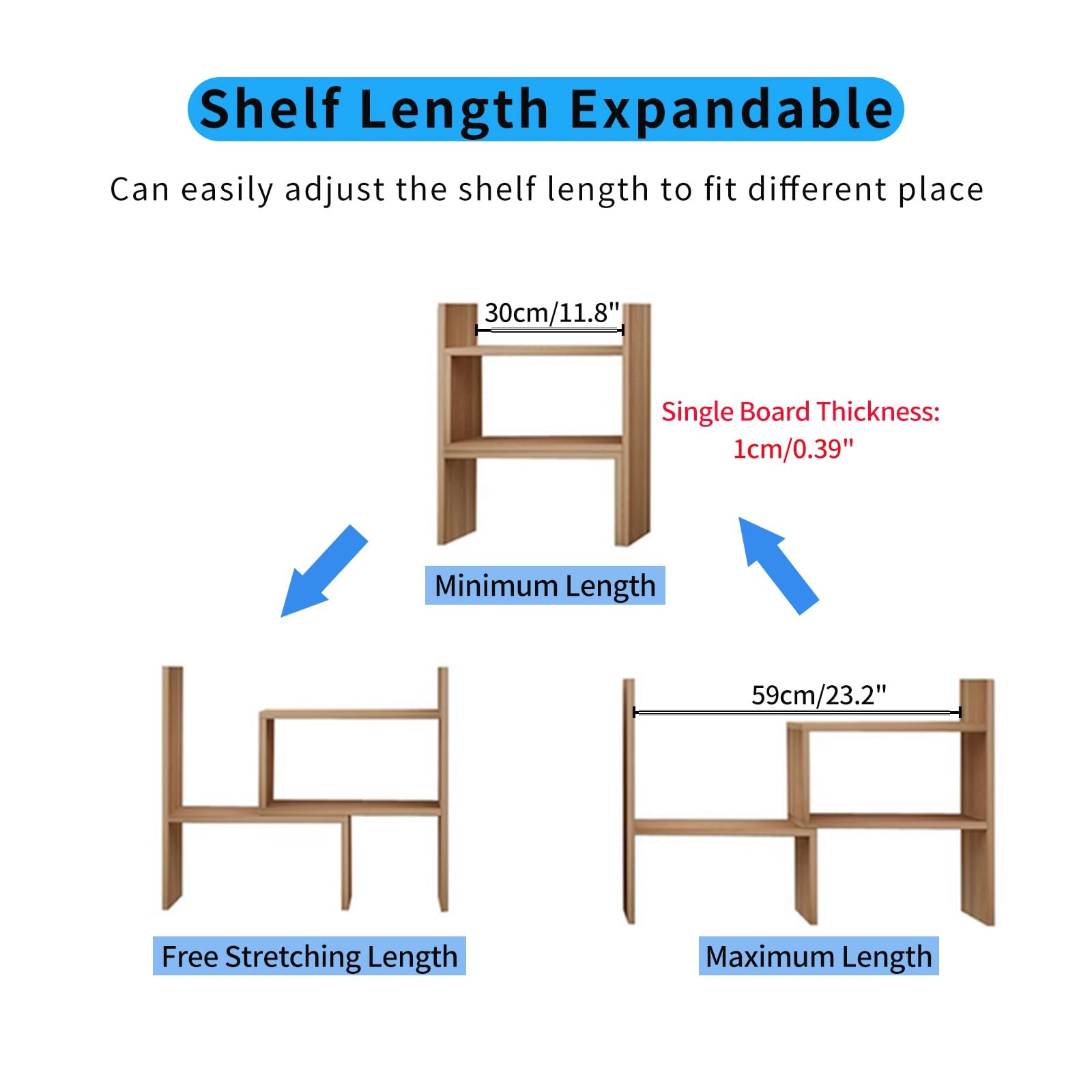 IUSEIT Desktop Shelf 11.8W (extendable to 23.6W) x 13.7H x 6.6D, Light Walnut