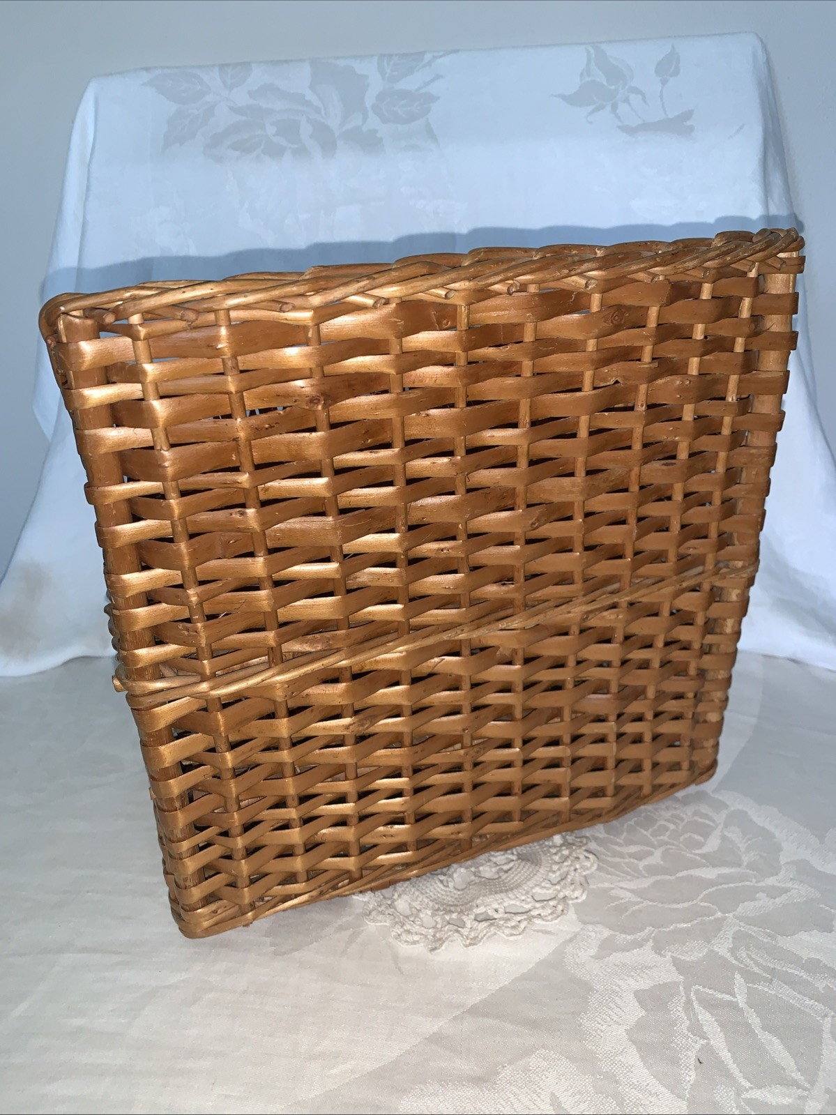Vintage Wicker Desk Organizer Mail Letter Holder Shelf Tiered 10.5”x6”x11”