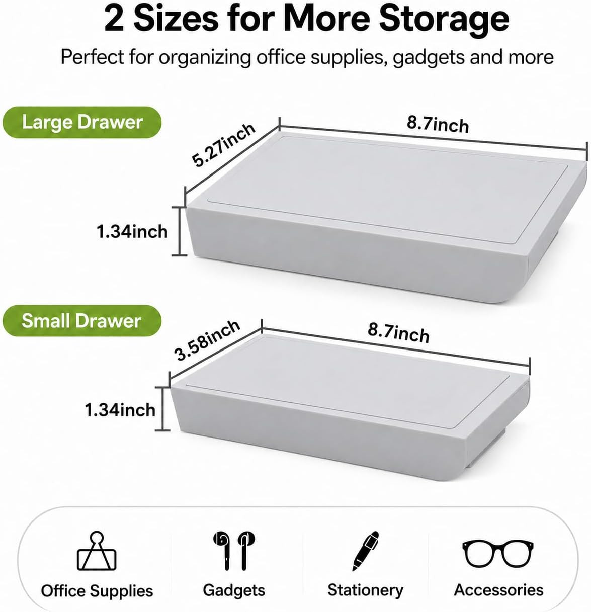 YOOUSOO Under Desk Drawer Organizer, 2 Pack Self Adhesive Slide Out Desk Storage