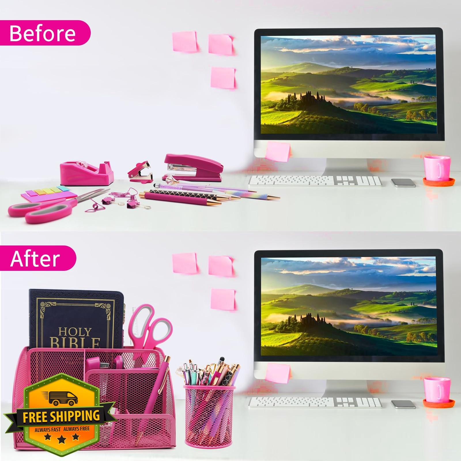 Shellvcase Hot Pink 12-in-1 Desk Organizer Set