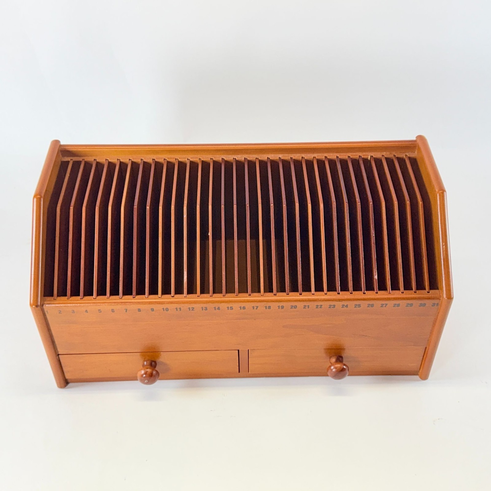 Vintage Wooden Bill Organizer 31 Slots Desk Mail Sorter Drawer