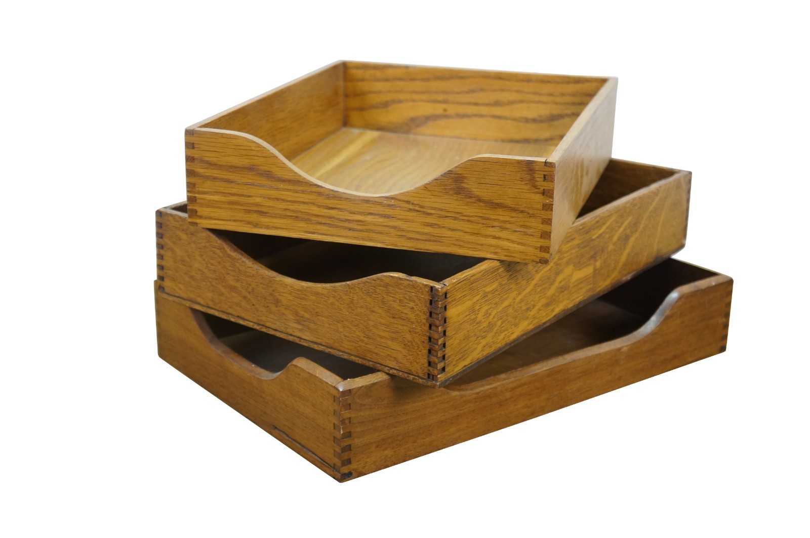 3 Vintage Quartersawn Oak Dovetailed File Tray Desk Organizers