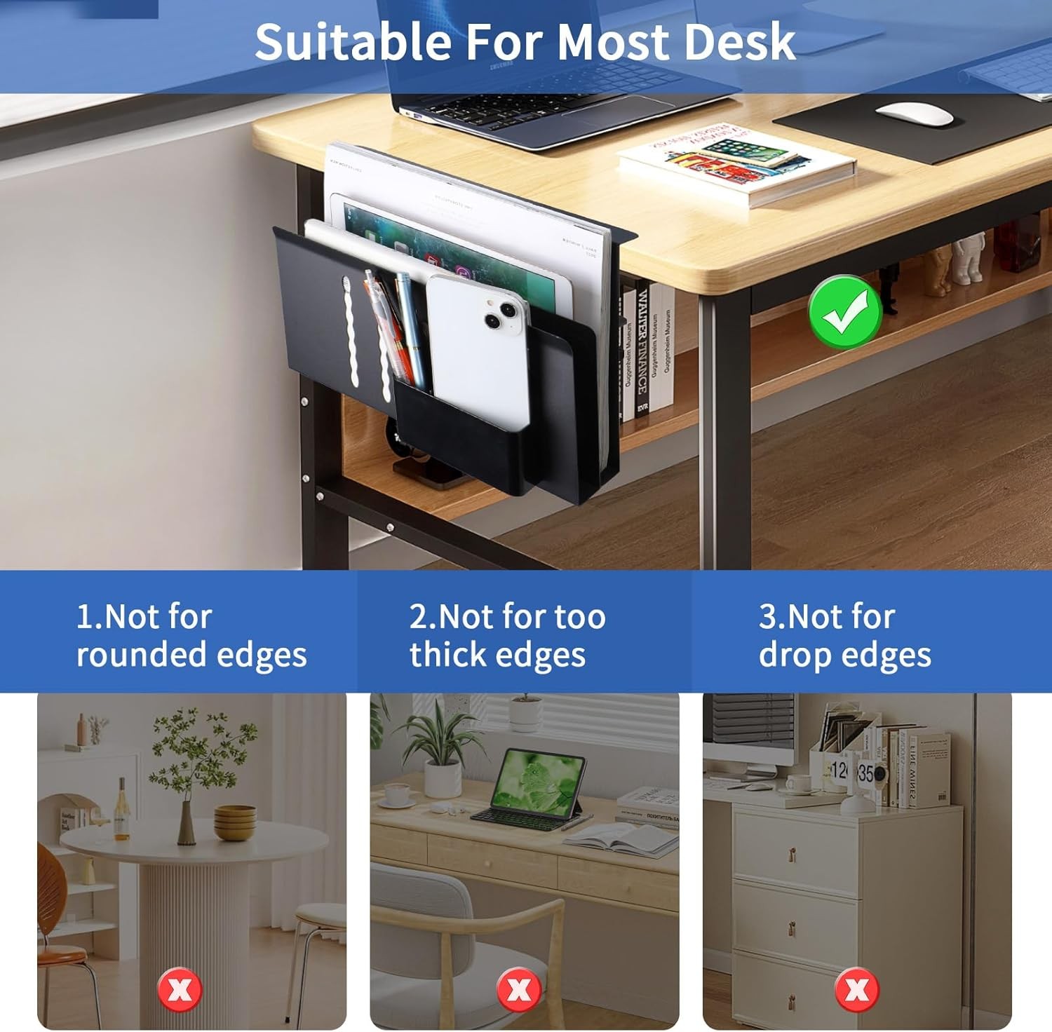 Desk Side Storage 2 Tier Steel Hanging Organizer No Drill Side Desk Organizer