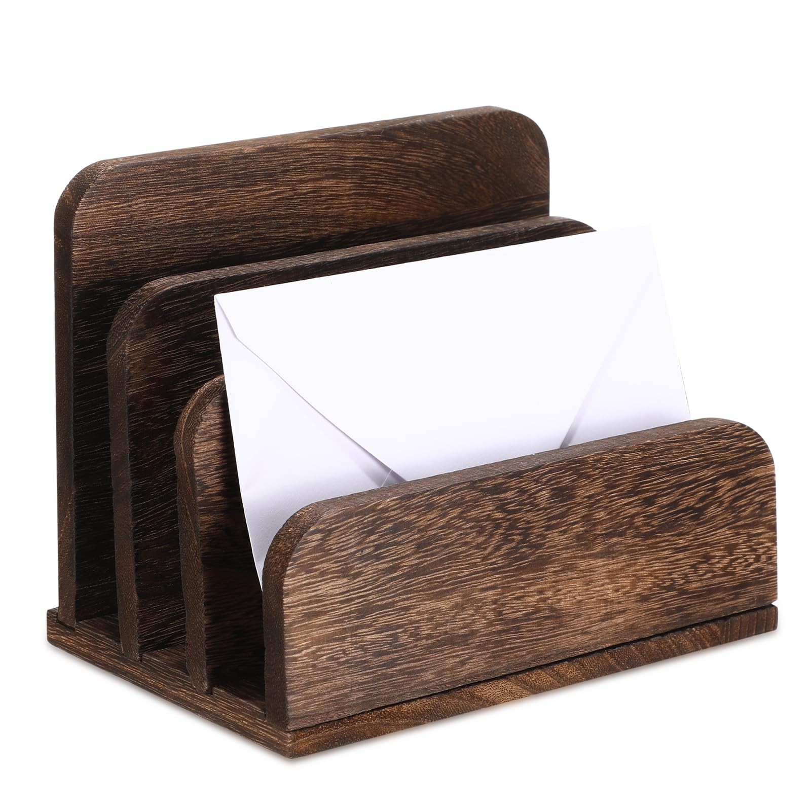 Dark Brown Wooden Mail Holder, 3 Slots, Desk Organizer, File Letter Sorter
