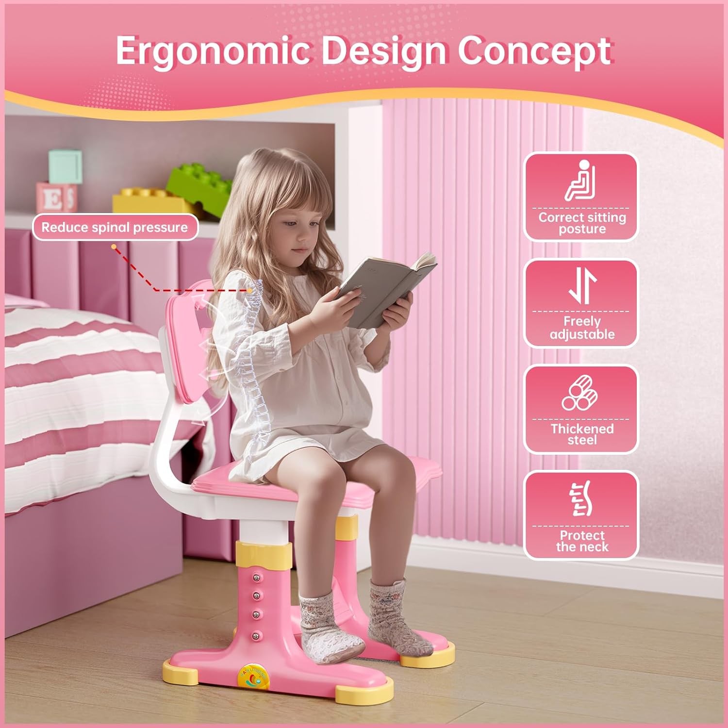 Kids Desk and Chair Set, Height Adjustable Child’s School Study Writing