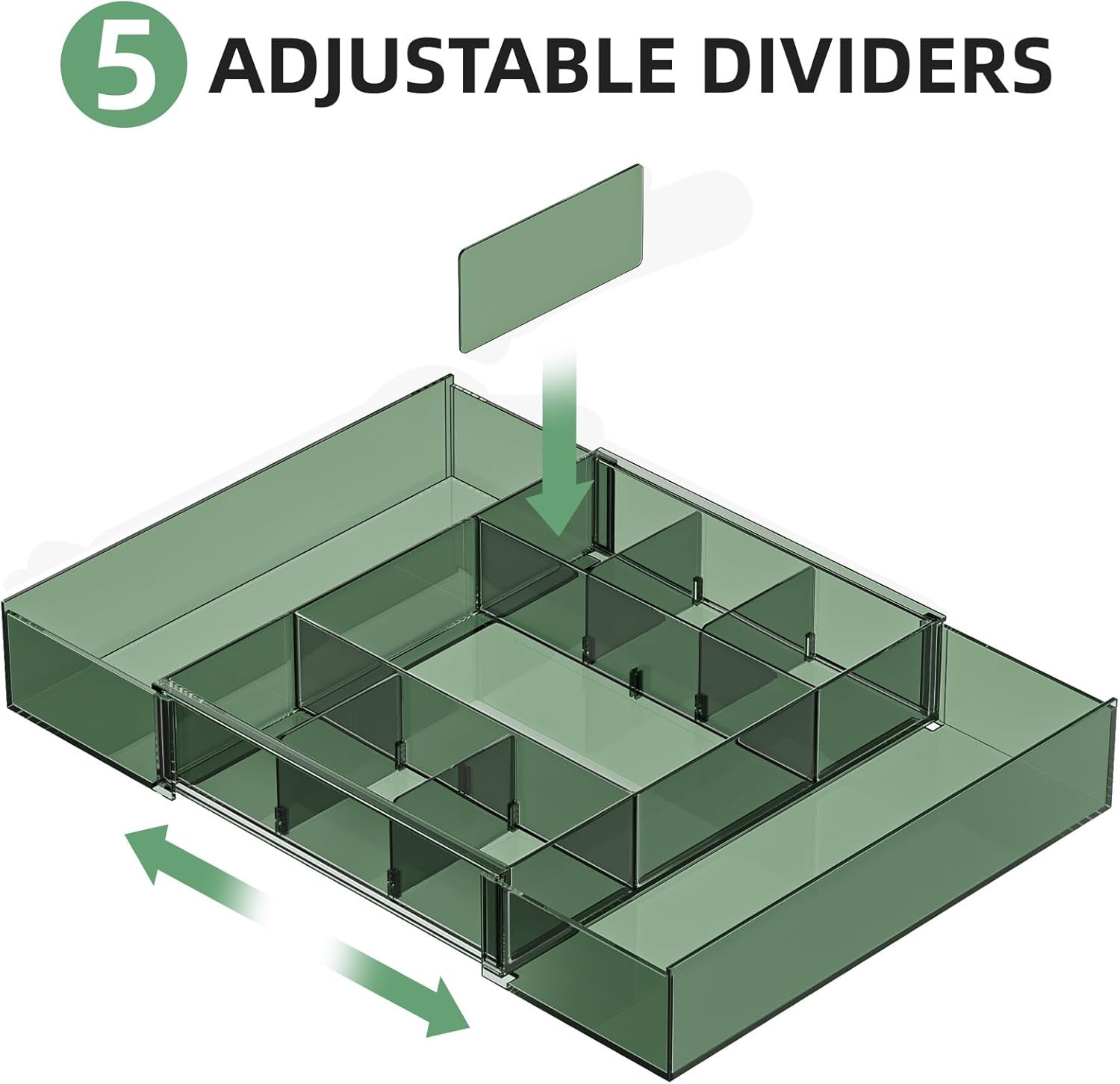 Expandable Desk Drawer Organizer, Clear Plastic Drawer Organizer Tray with 10 Ad