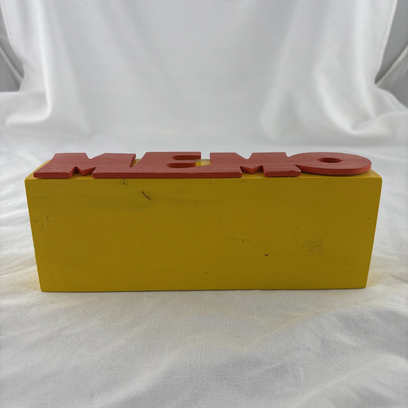 Vintage Retro Wooden “MEMO” Spellout Holder Desktop Organizer Yellow and Red