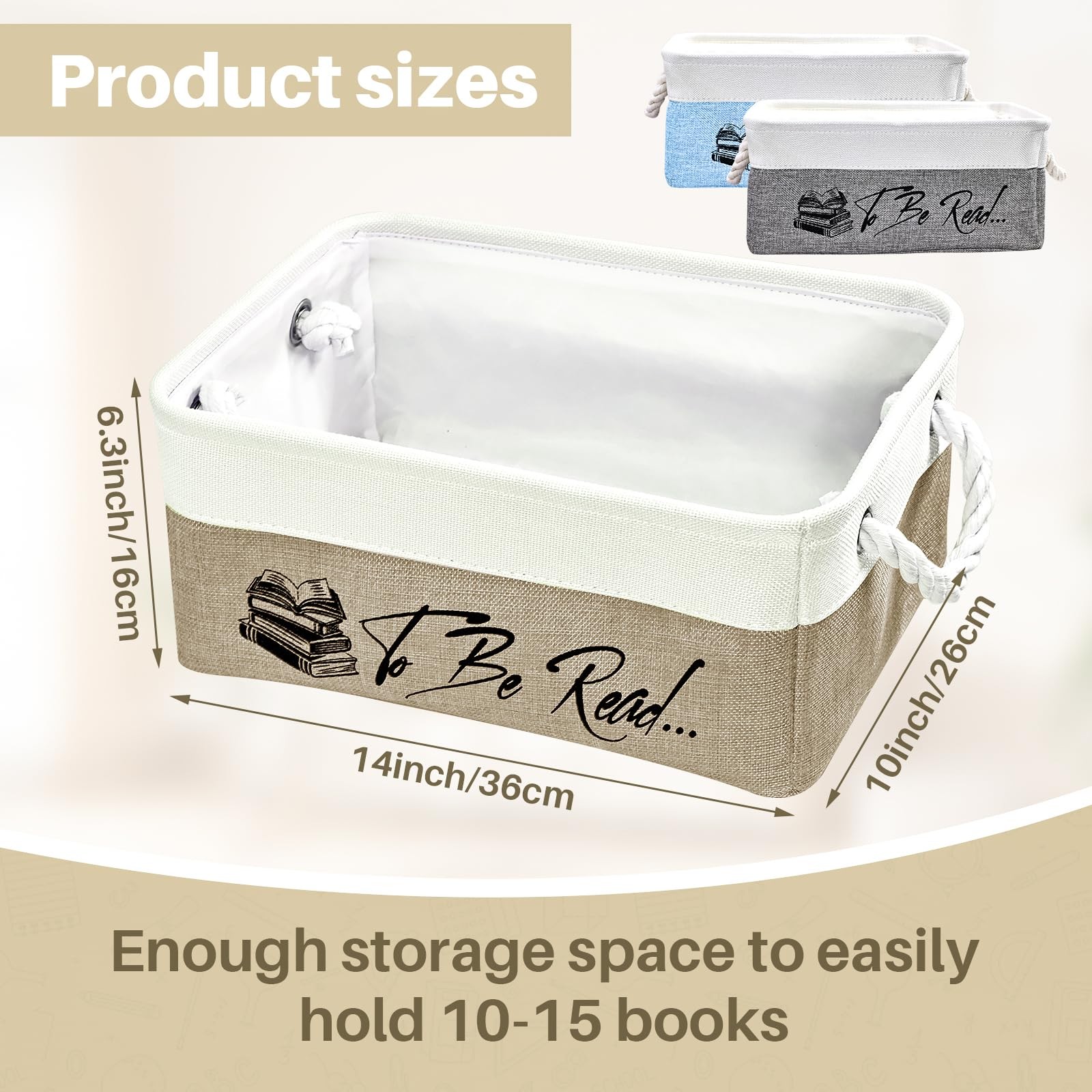 TBR Book Storage Basket Organizer Bin Holds 10/15 Books Gift For Bookworm