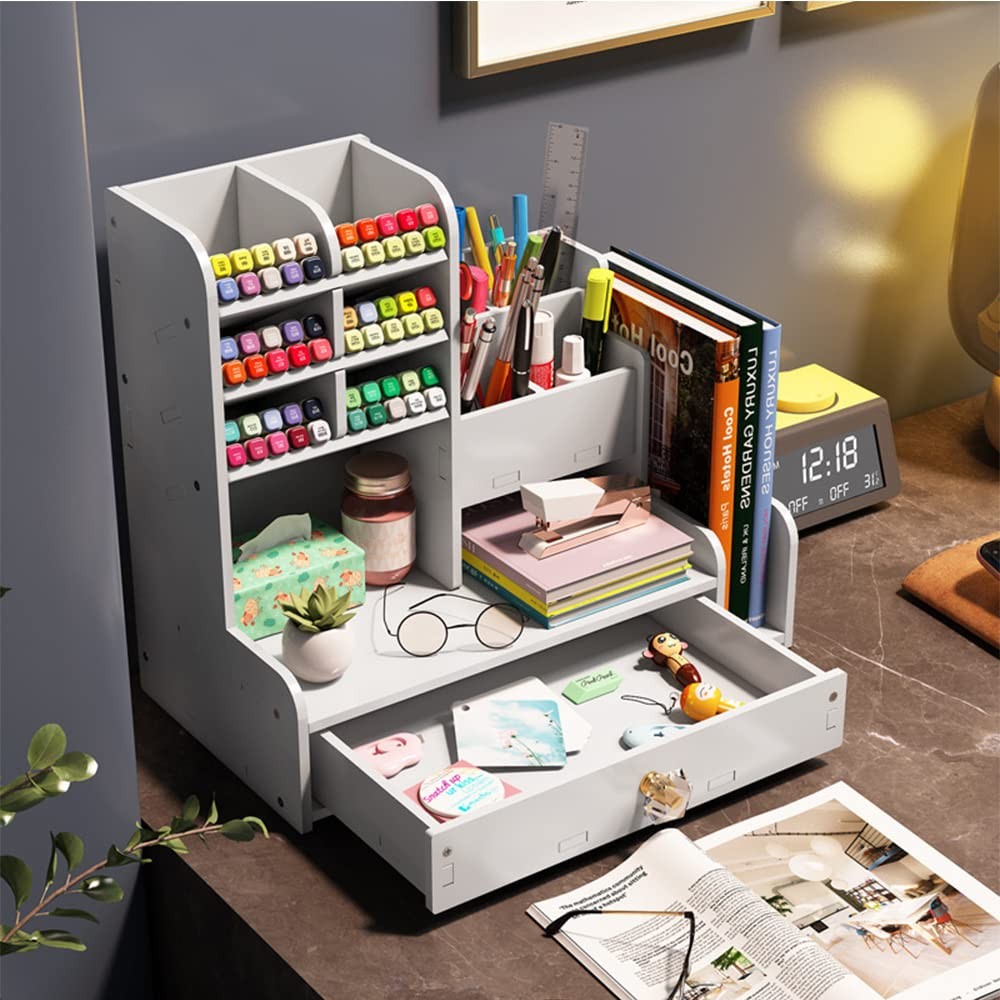 Desktop Pen Organizer Drawers 2 File Holder Art Supply Storage MultiFunctional