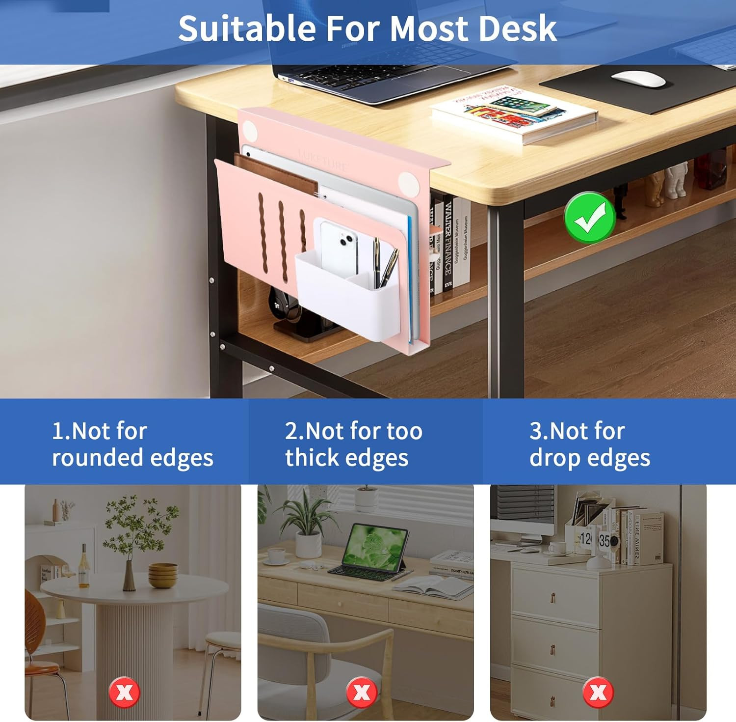 LUKETURE Desk Side Storage, Steel Side Desk Organizer, No Drill Workspace Organi