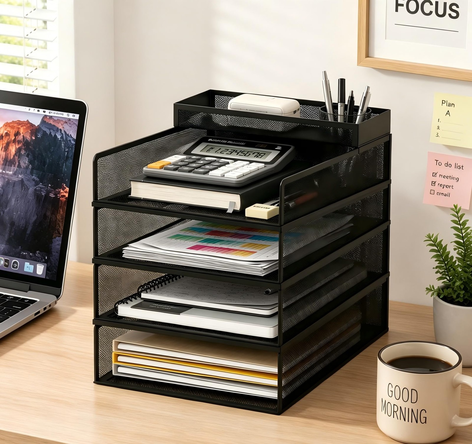 4 Tier Stackable Trays for Letter Documents, Desktop File Organizers for Offi…