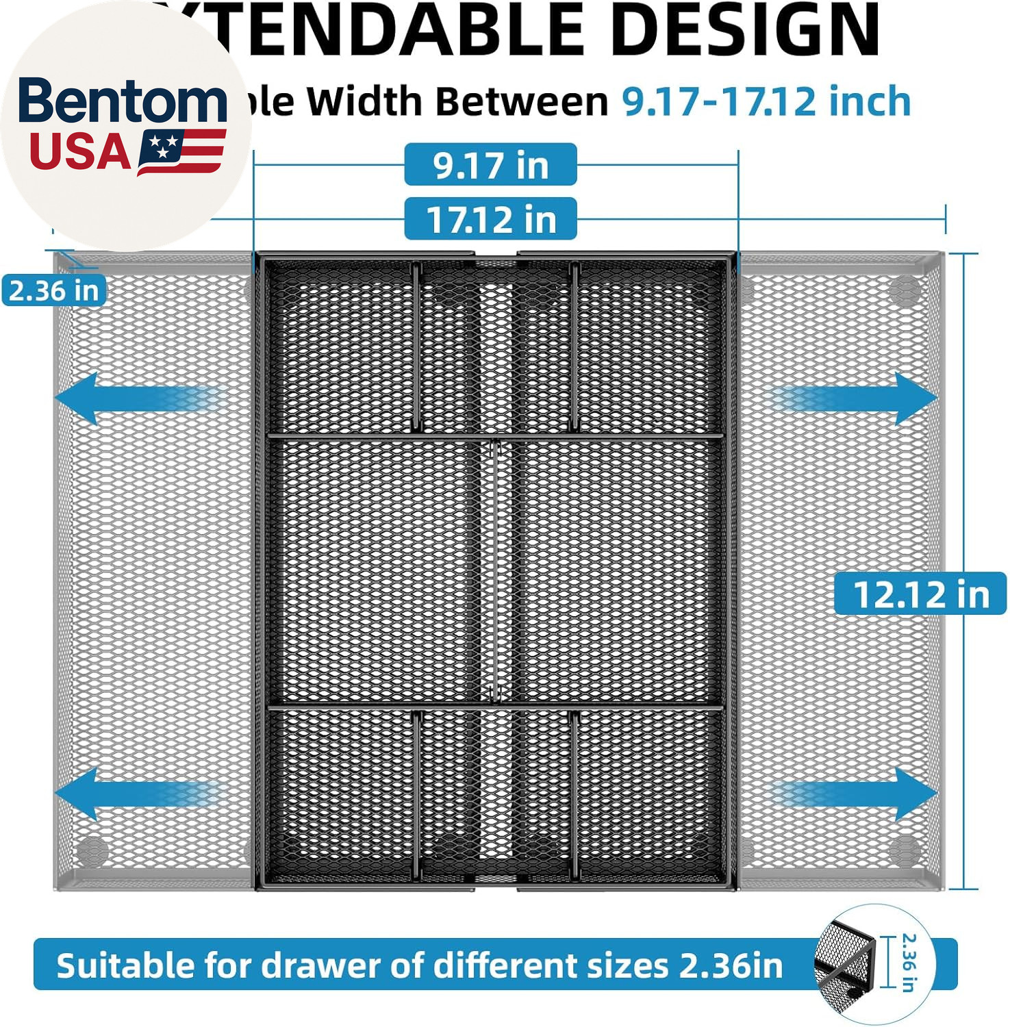 Expandable Desk Drawer Organizer, Mesh Drawer Organizer Tray with 10 Adjustable