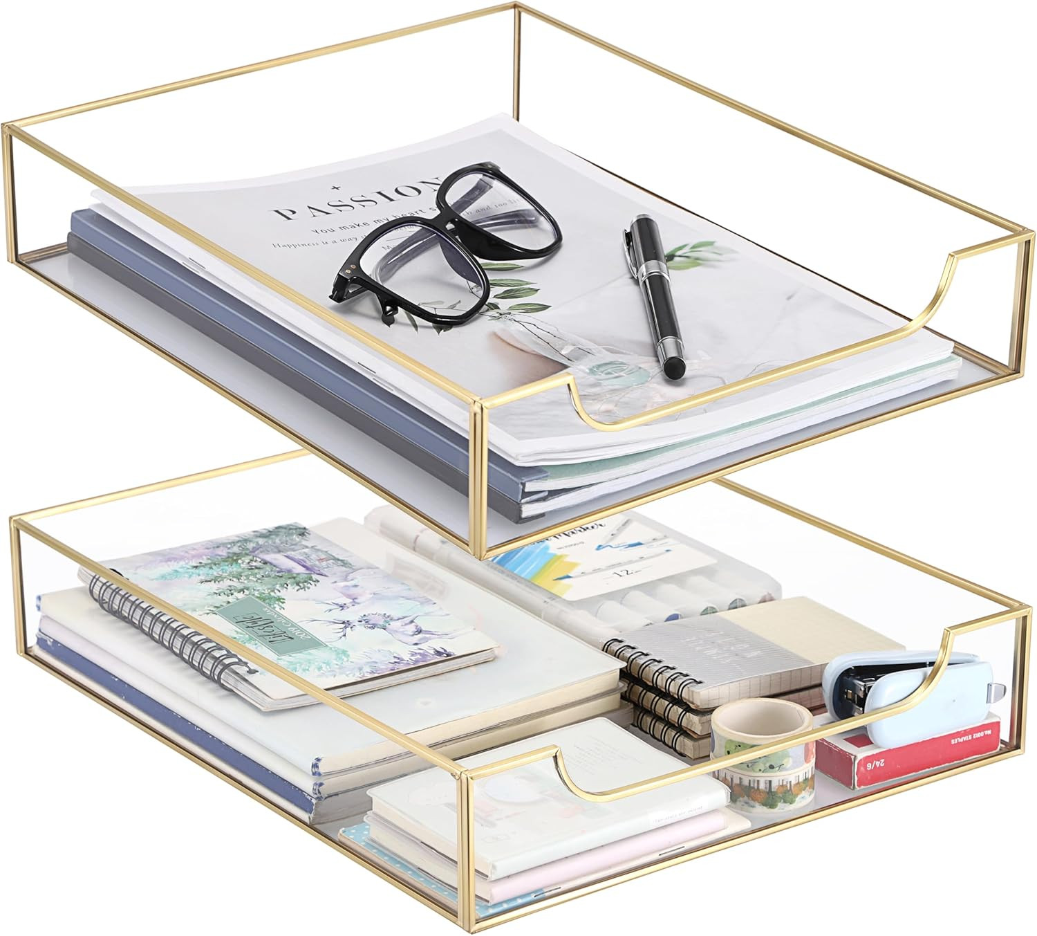 Golden Glass Desk Tray Set – Stylish Organizer for Home & Office Storage