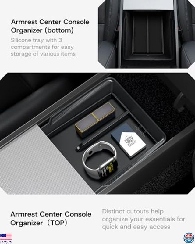 Center Console Organizer Tray for Tesla Model Y 2025-2026, Non-Slip, 6Pcs