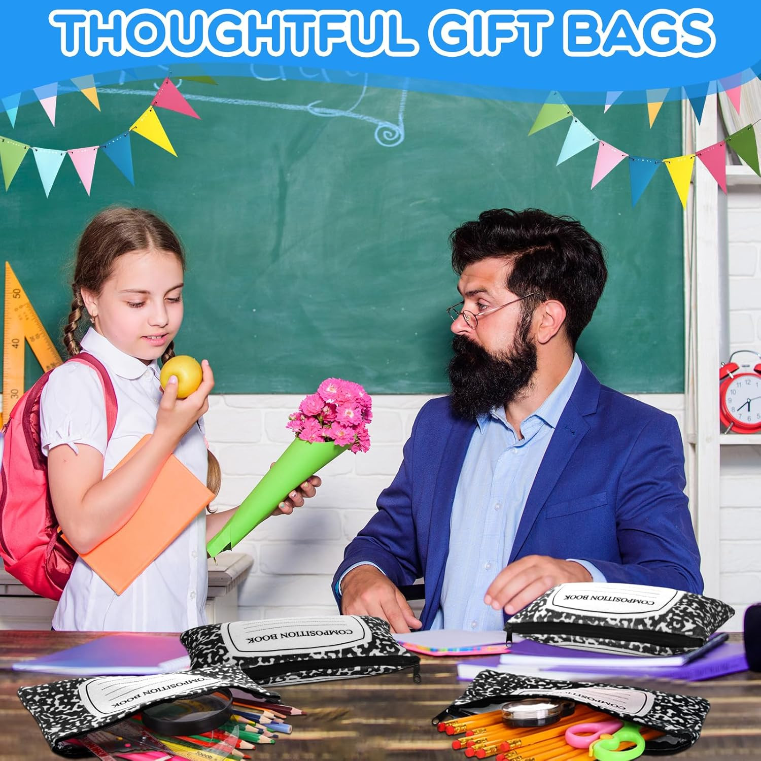 24 Pcs Composition Book Pencil Pouches Canvas Zipper Pencil Case Pen Bags Bulk W