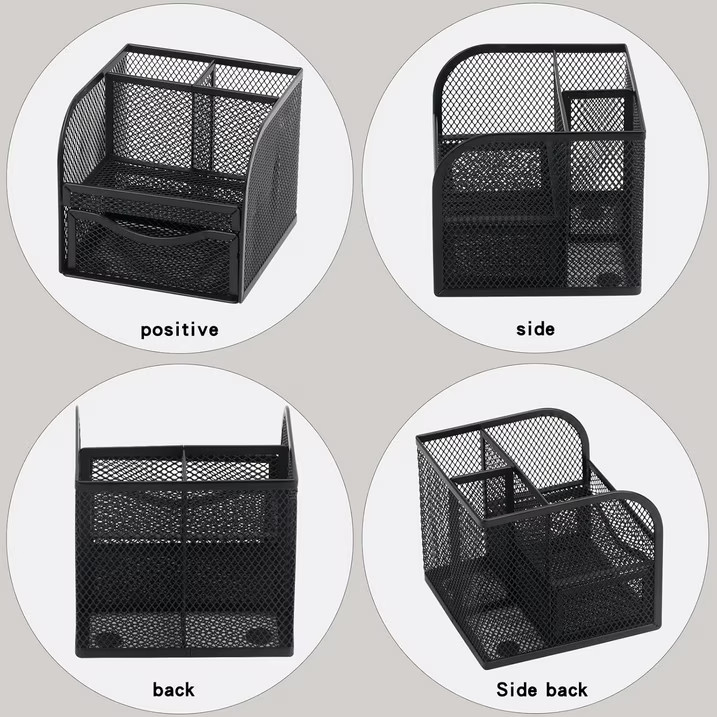 Mesh Desk Organizer with Drawer Metal Pen Pencil Holder Cup Office Desktop Stora