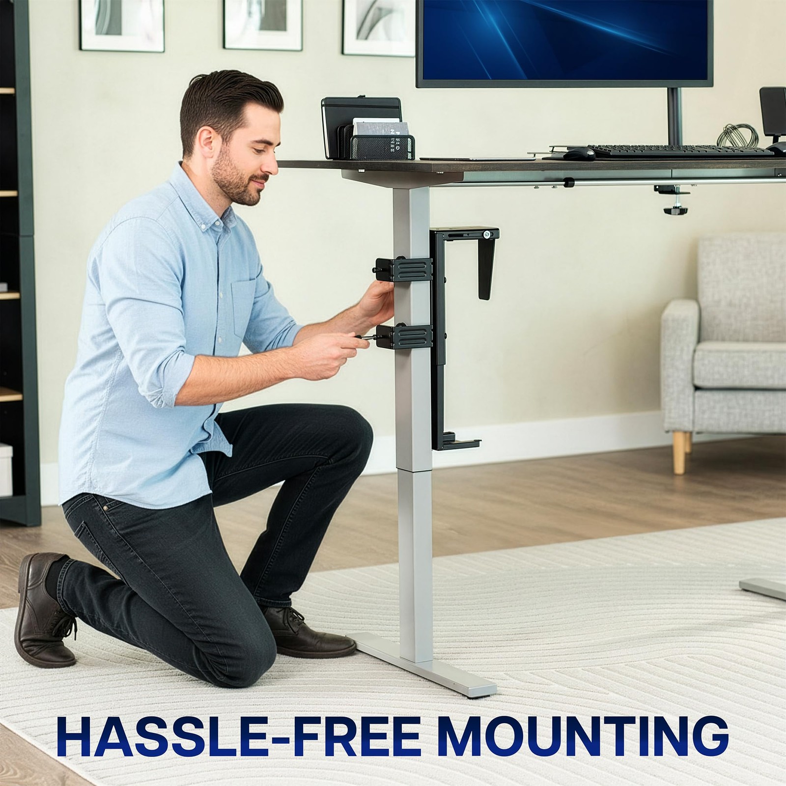 VIVO Adjustable Clamp-on Desk Leg PC Mount, Under Black