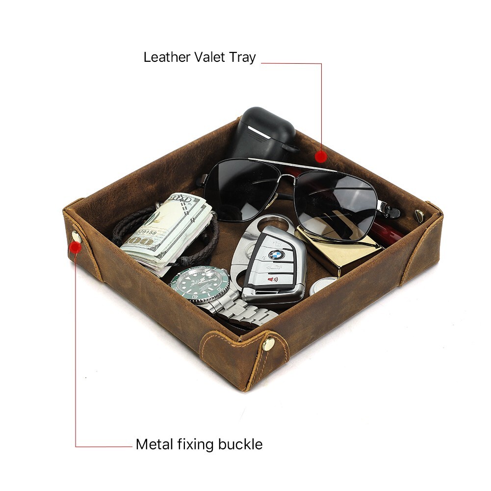 Genuine Leather Storage Tray Valet Tray Desktop Organizer For Keys Cable Sundry