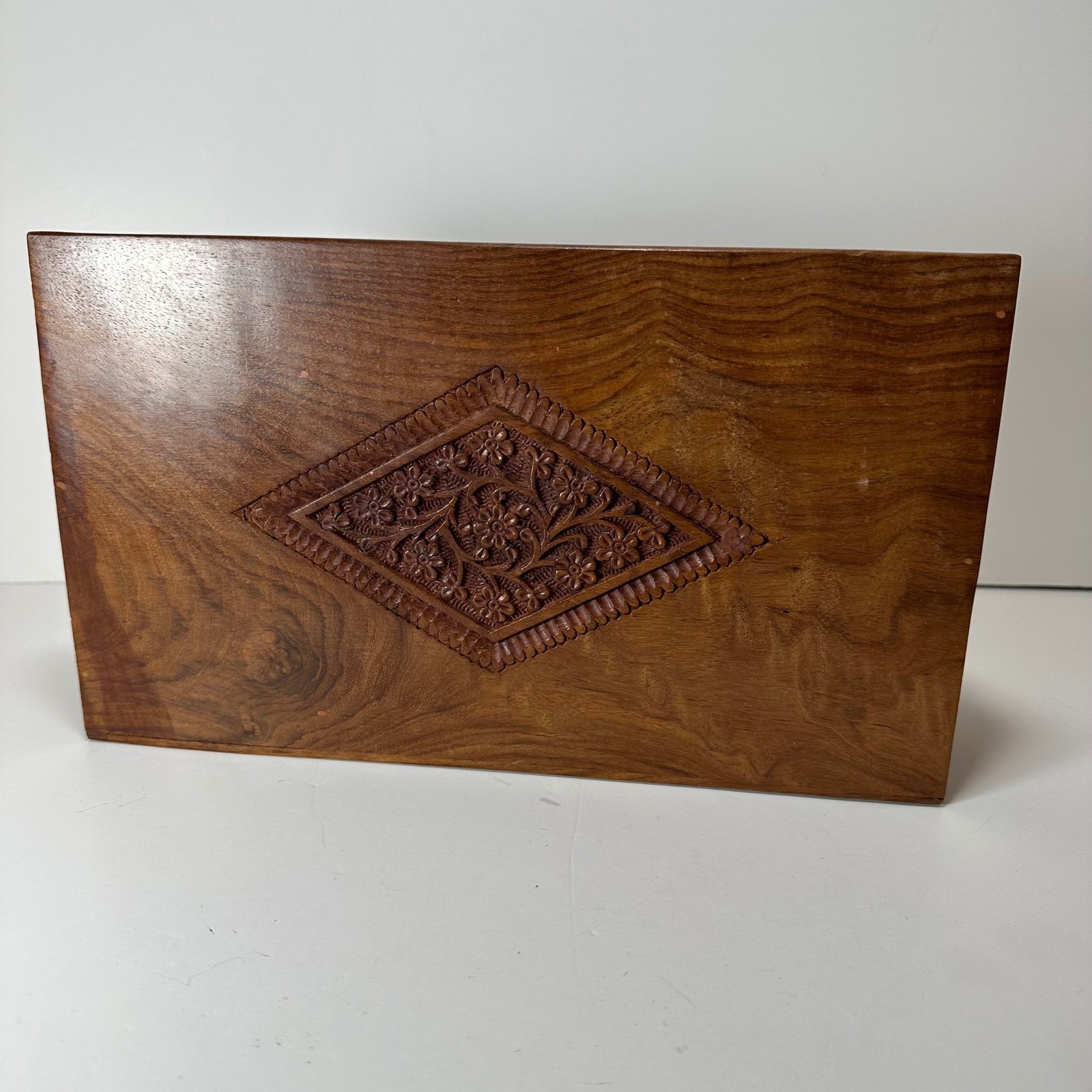 Vintage Hand Carved Wooden Desk Organizer Floral Boho Tiered Mail Stationery