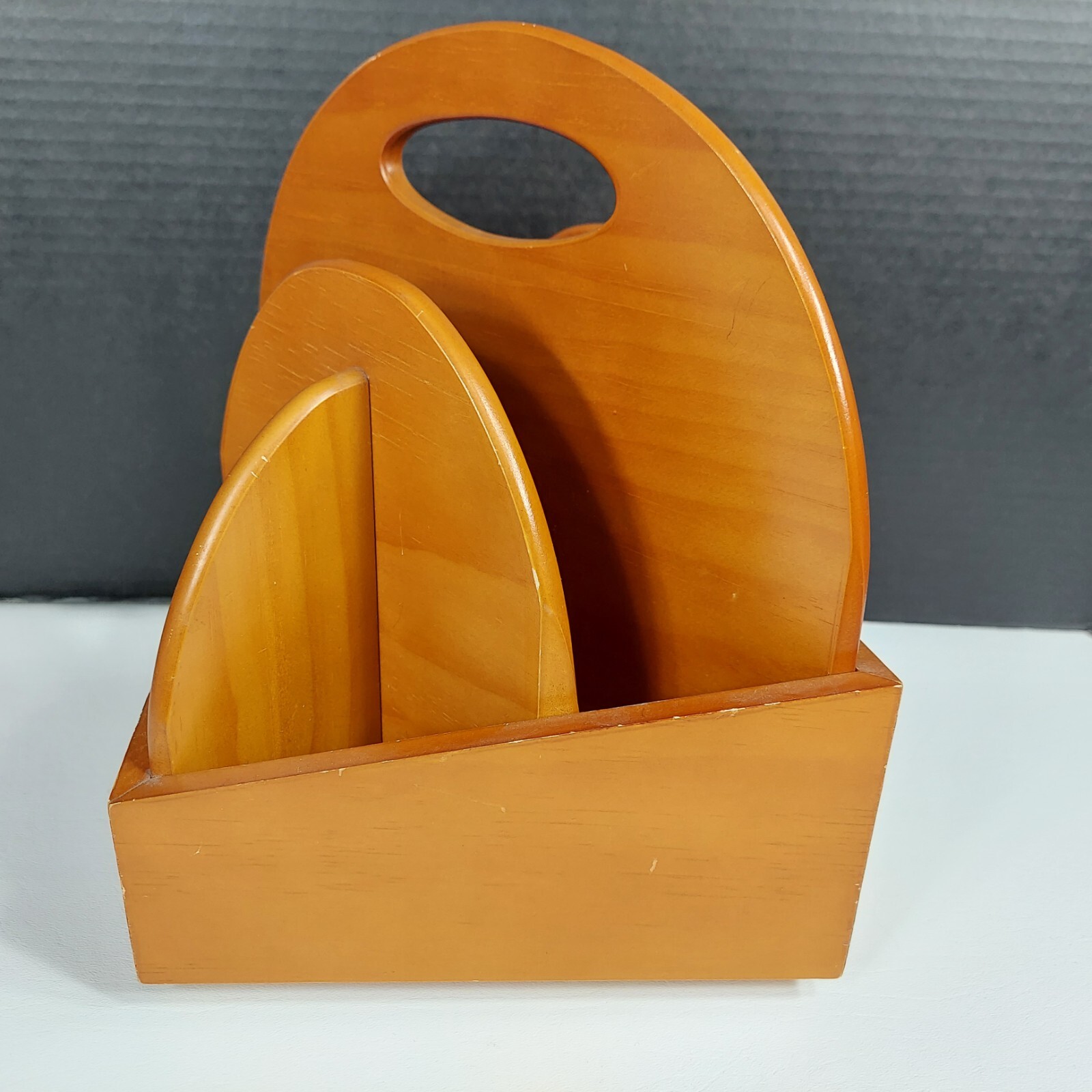 Modern Style Rotating Wood Desk Caddy Organizer Angular Geometric 9x9x12″