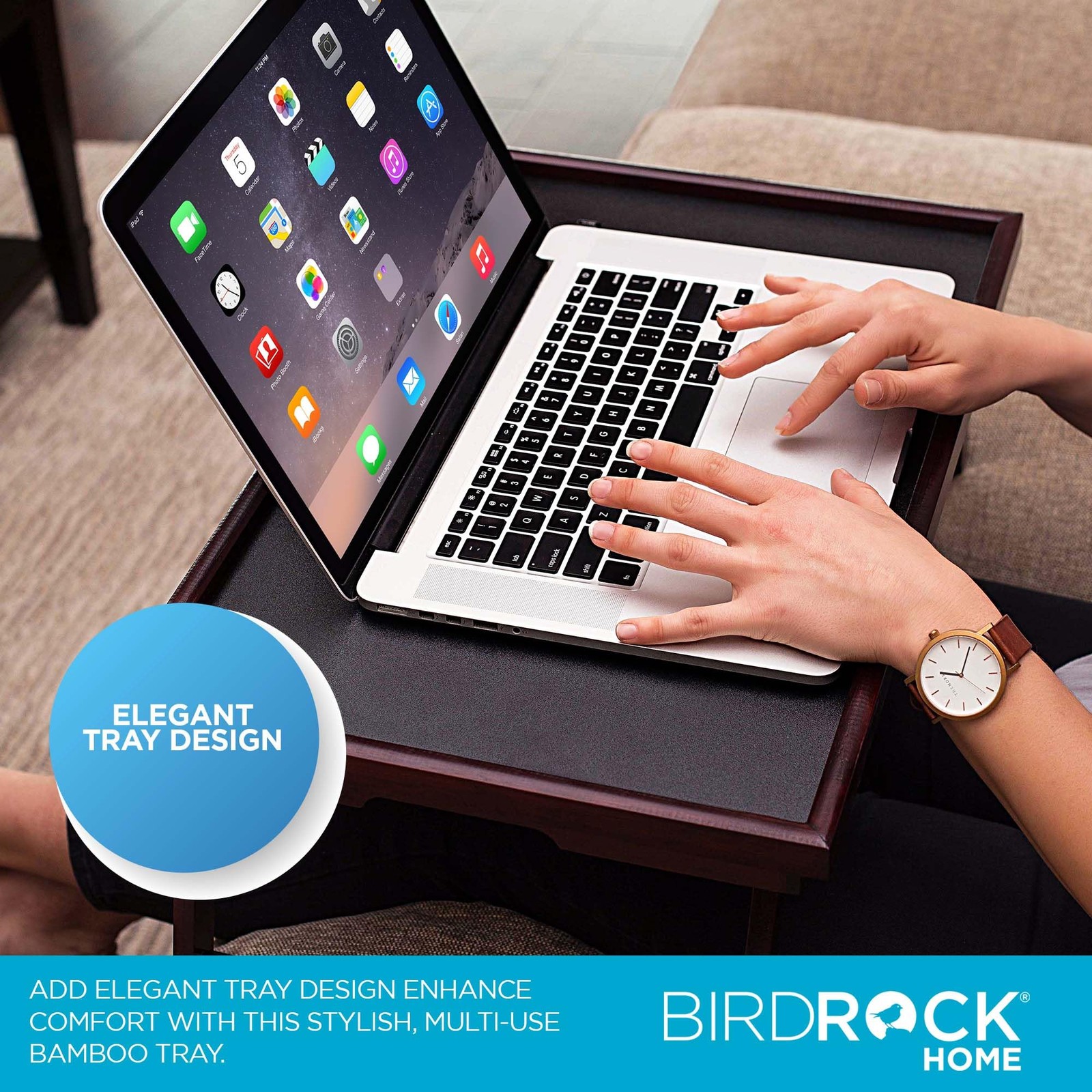 Birdrock Home Bamboo Lap Black Top – – – Bed Or –