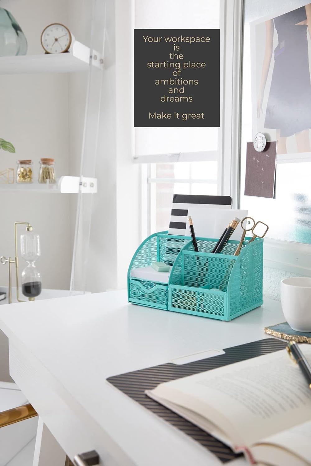 BLU MONACO Aqua Desk Organizer – Cute Turquoise Accessories & Stationery Hold…