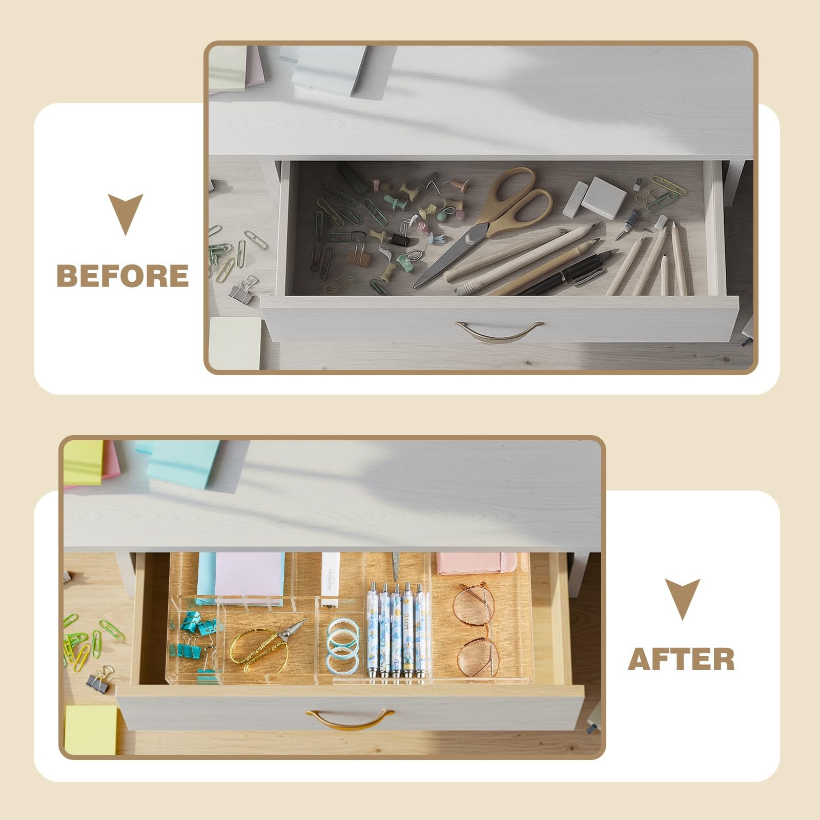 Briwooody Acrylic Drawer Organizer Clear Desk Trays