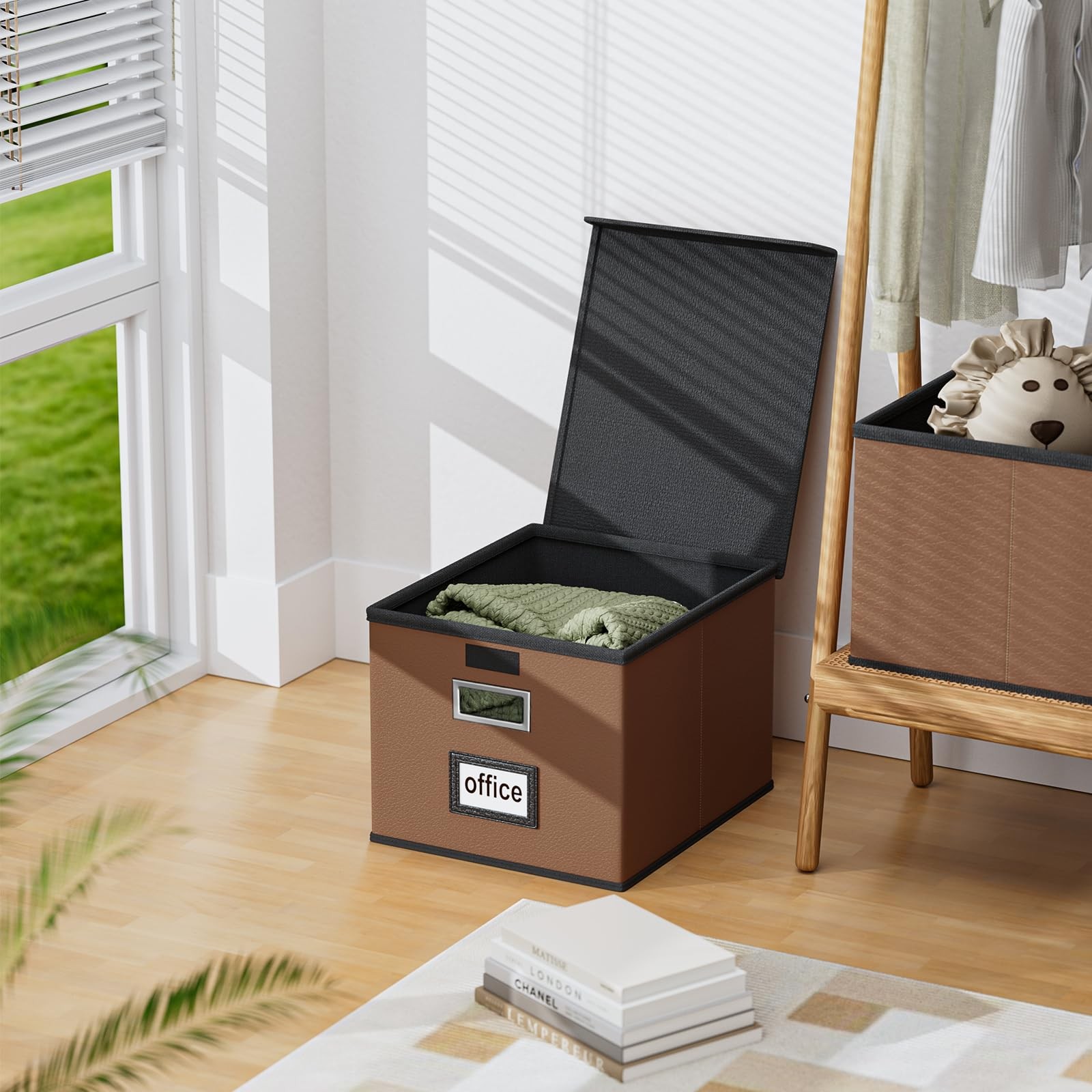 Huolewa File Organizer Boxes with 2 pack – without folders, (Leather) Brown