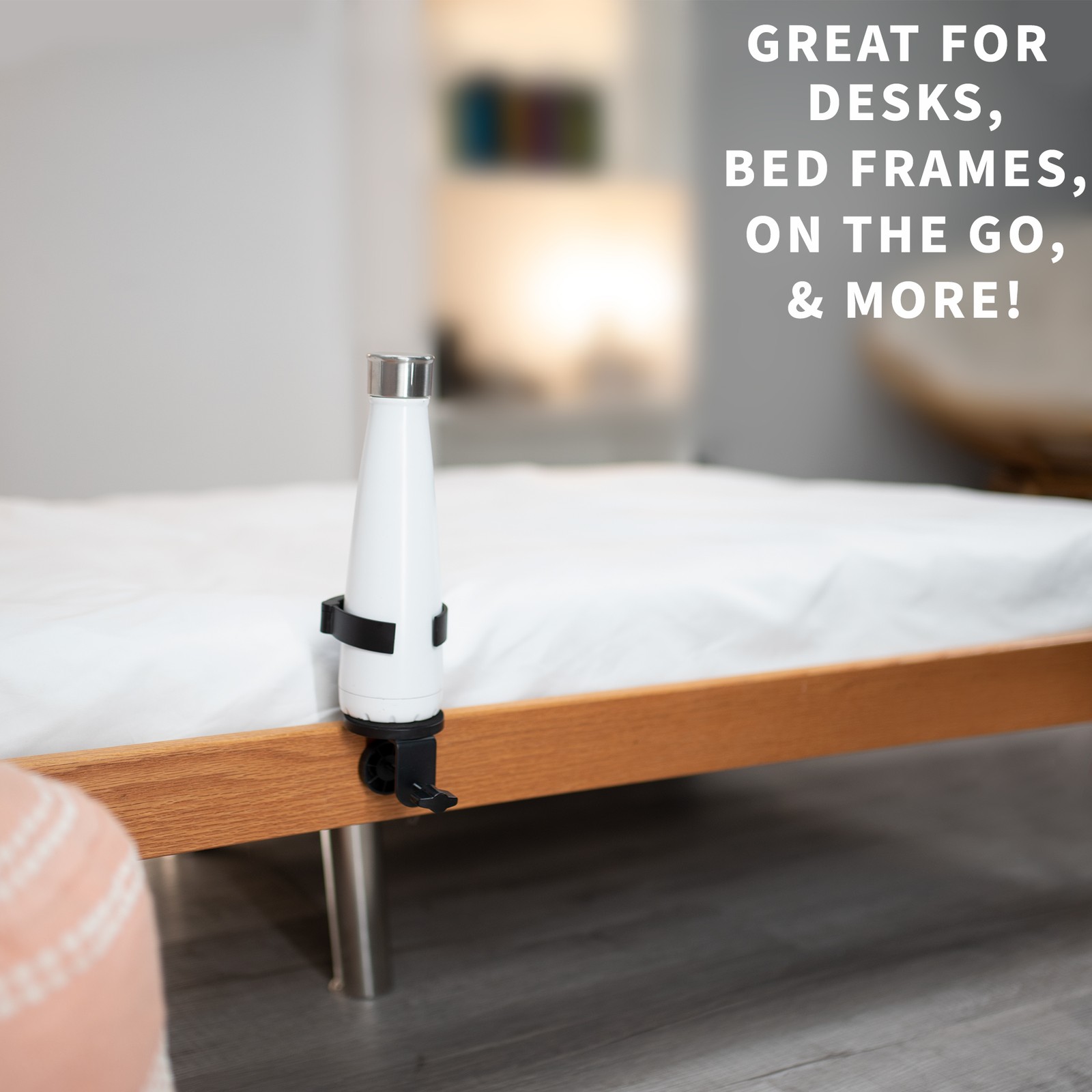 VIVO Black Clamp-on Cup Holder for Desk and Bed Frame, Anti-Spill Drink Support
