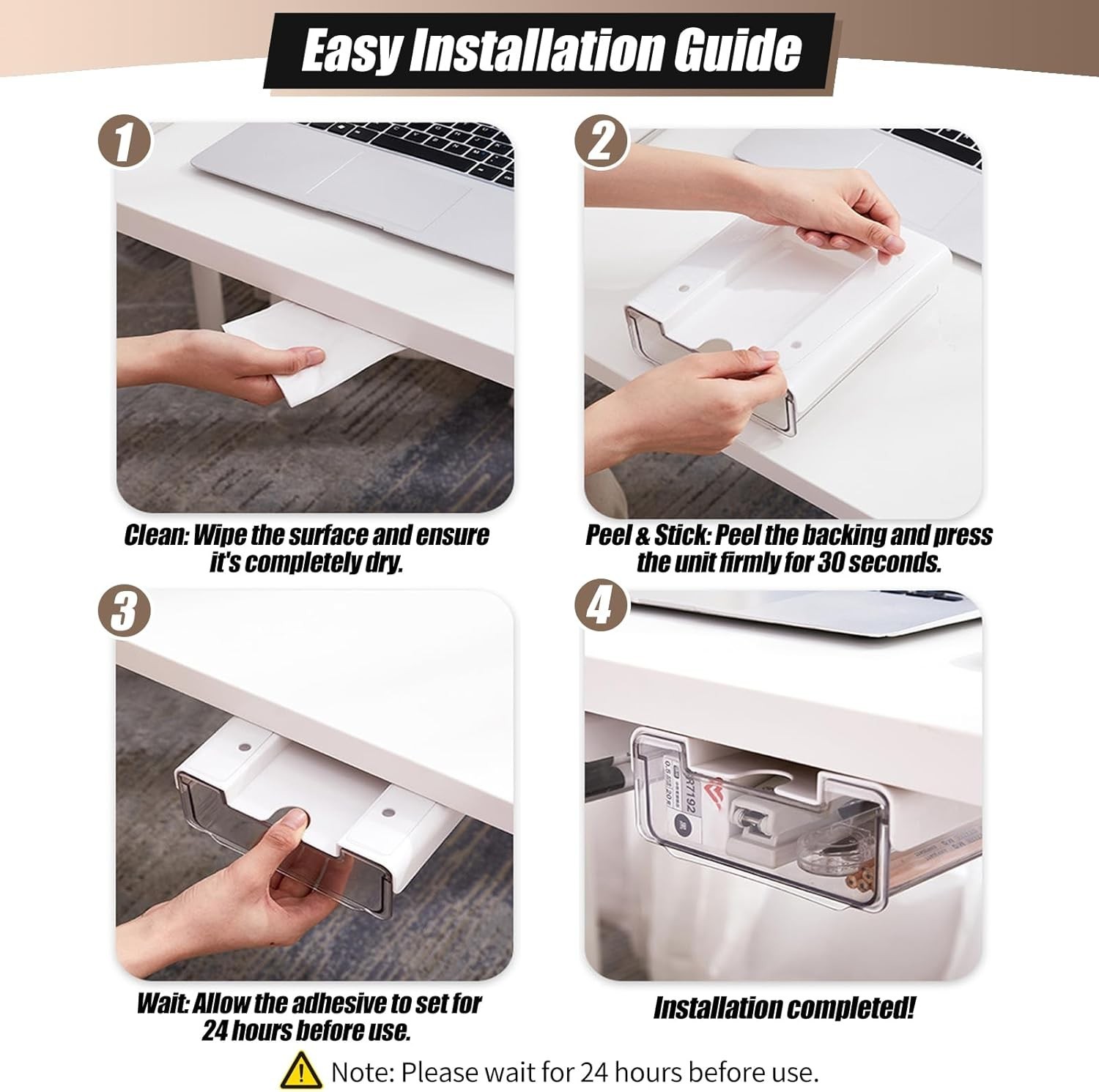 2 Pack Under Desk Storage Drawers Slide Out-Drill-On or Self-Adhesive,Large&M…
