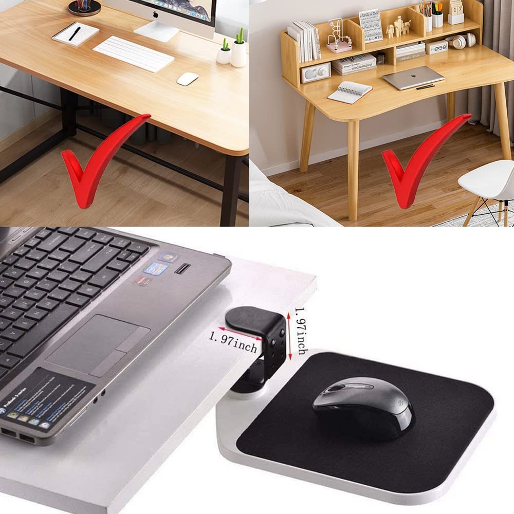 FUZADEL Mouse Platform Clamp On Under Desk 7.6L x 3W inches, White+Black