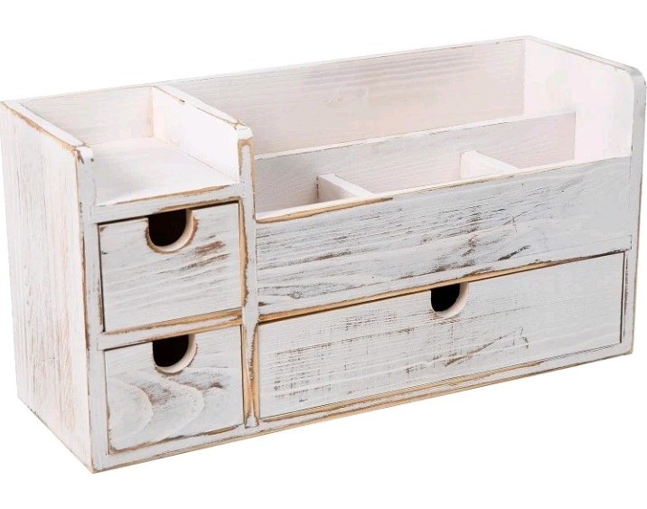 EXOLIRY White Wooden Desktop Organizer 3 Removable Drawers Office Supplies. 45