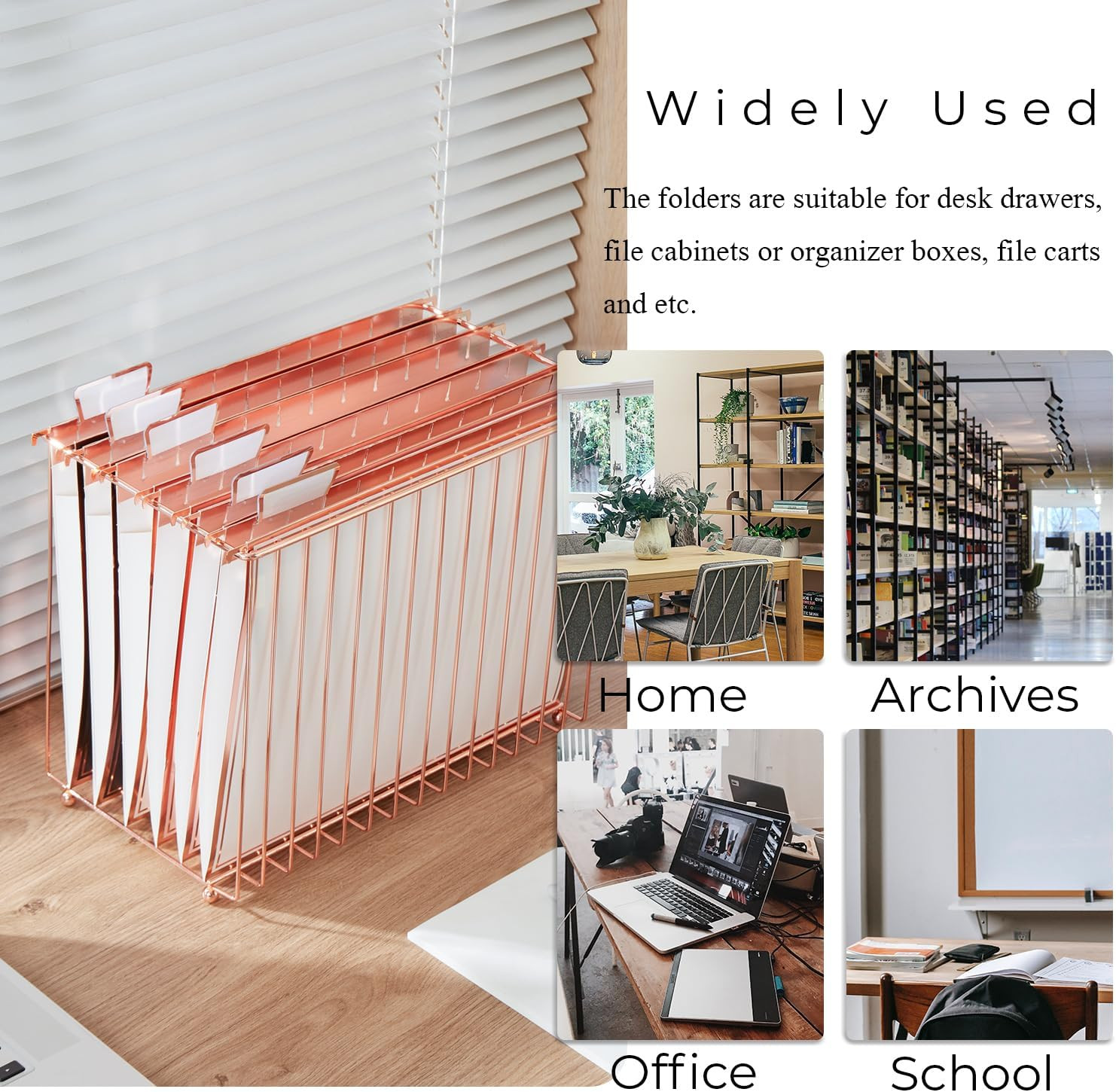1 Pack Rose Gold Desktop Hanging File Organizer | 12 Pack Rose Gold Pocket Hangi