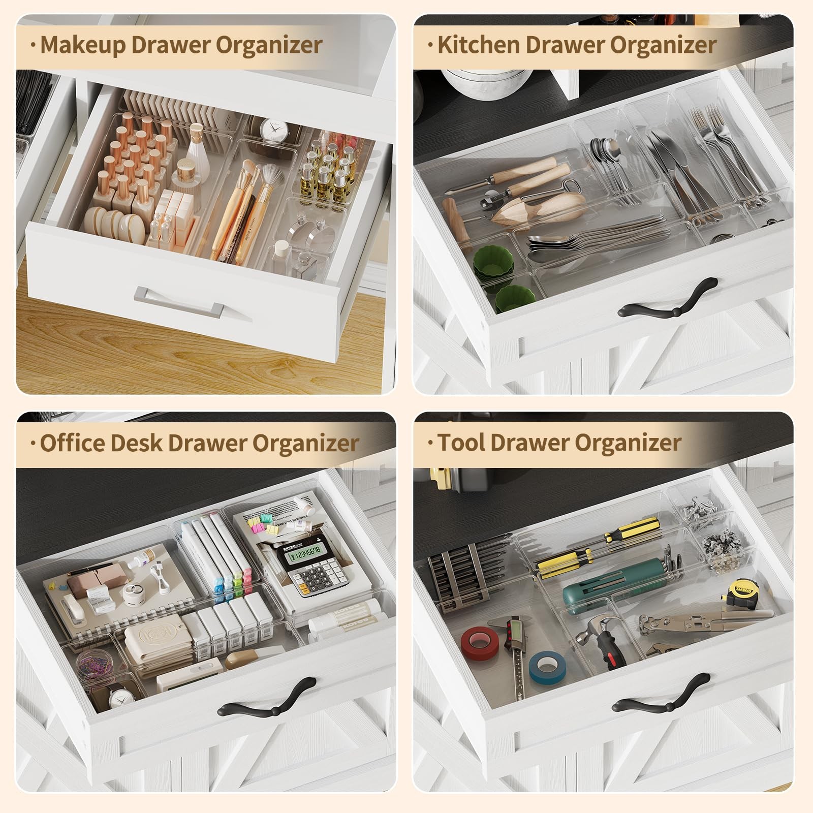 Yanosaku 25 PCS Clear Plastic Drawer Organizer Set, 4 Sizes Vanity