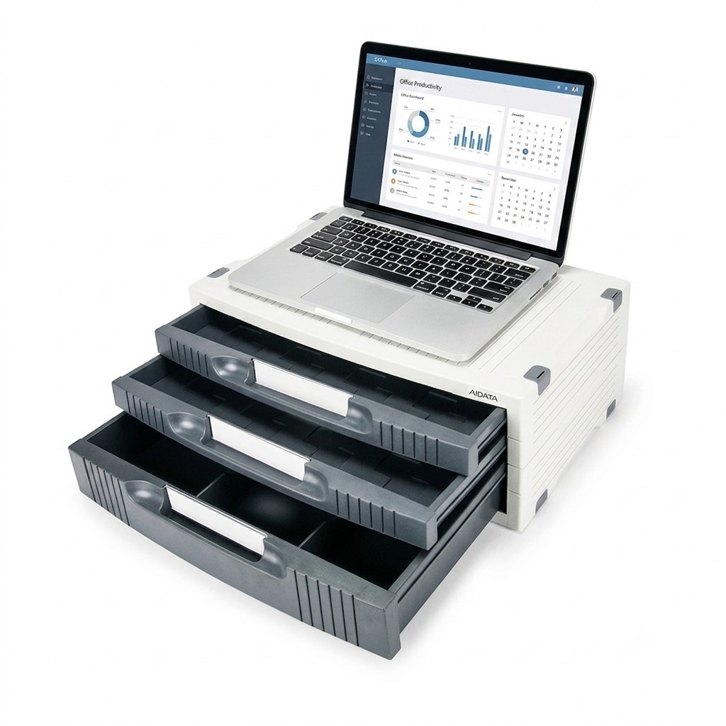 Aidata Monitor Printer Station Desk Organizer Stand 2 Trays 1 Drawer MS310