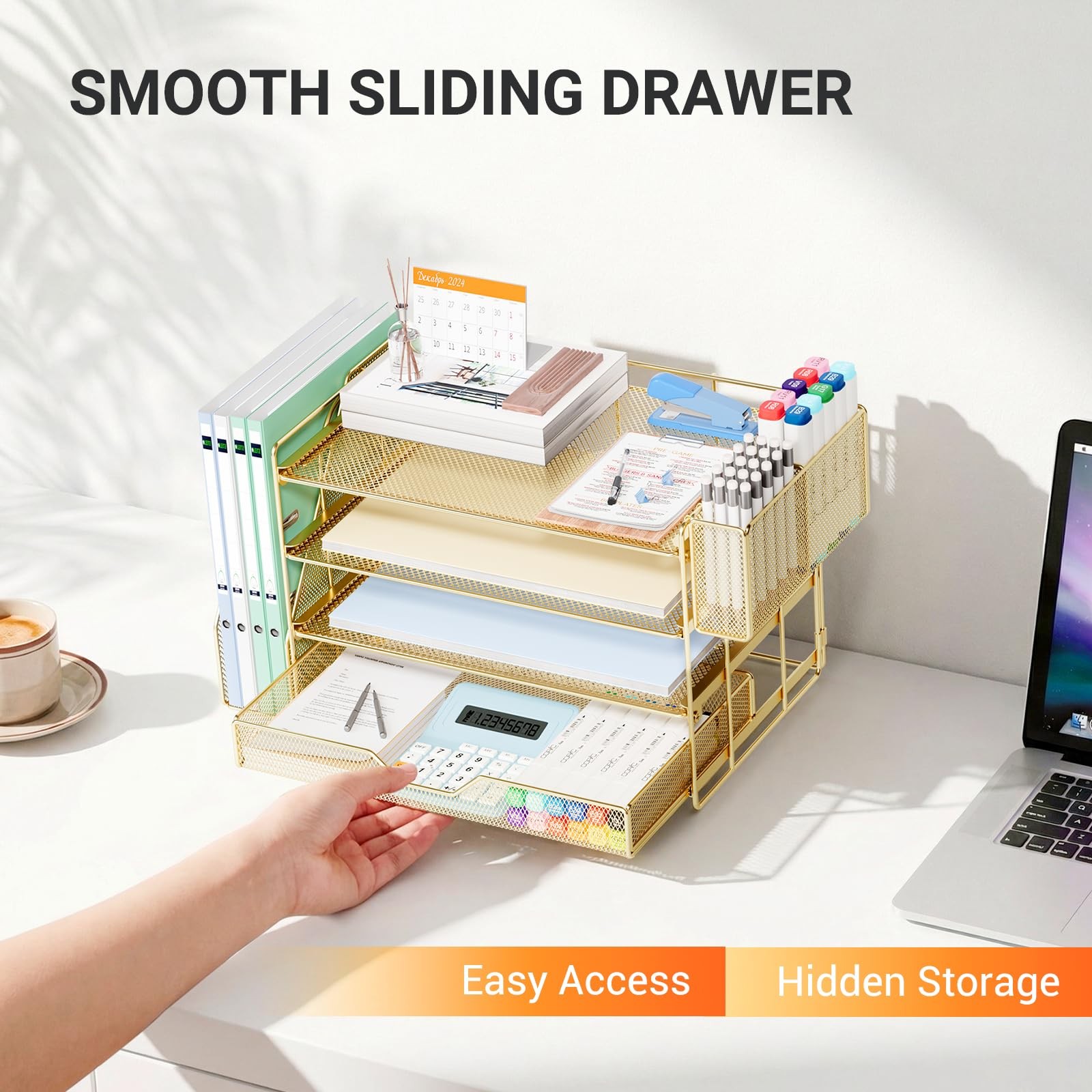 OPNICE Desk Organizers and Accessories, 4-Tier Office Four-layer, Gold