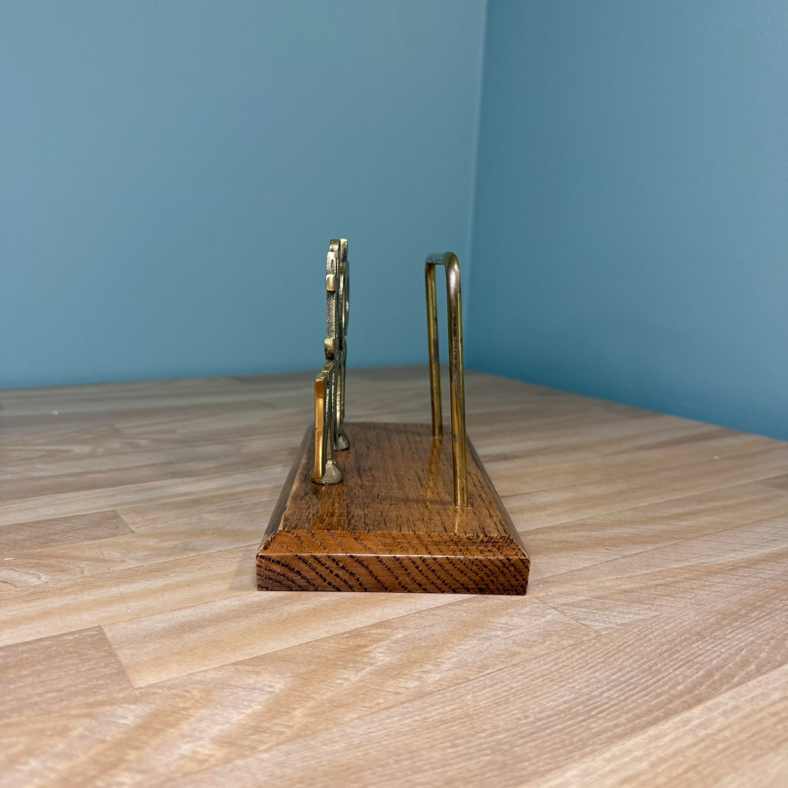 NEW 80s Retro Brass Wood Desk File Letter Holder Stand Office DO IT NOW w/ Box