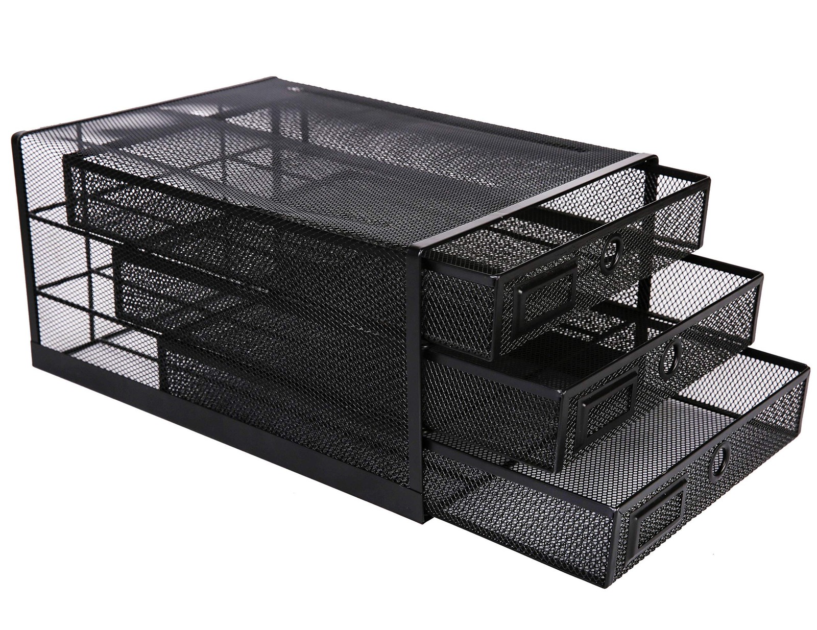 Annova Desk Organizer Wire Mesh 3 Tier Sliding Drawers Paper Black