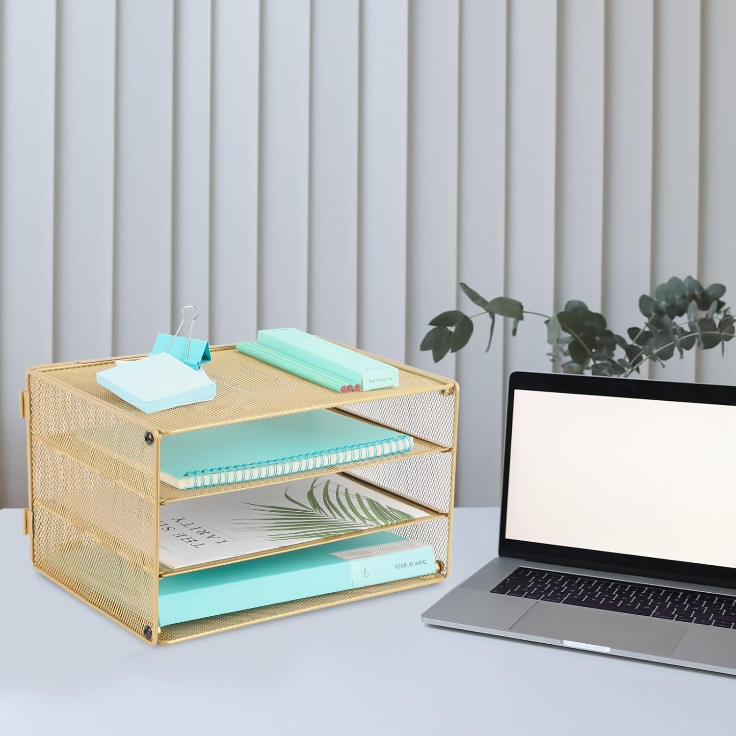 Elegant Gold 3 Tier Mesh Desk Organizer for Effortless Document Management