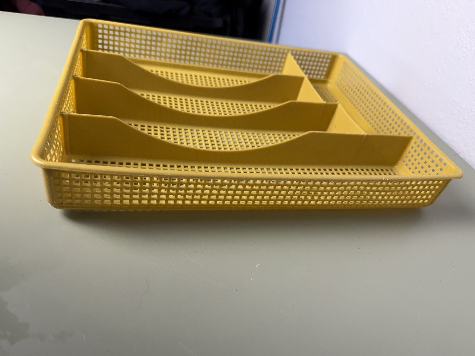 Vtg. Mustard Yellow Plastic Silverware Utensil Tray 4 Slot Retro kitchen Storage