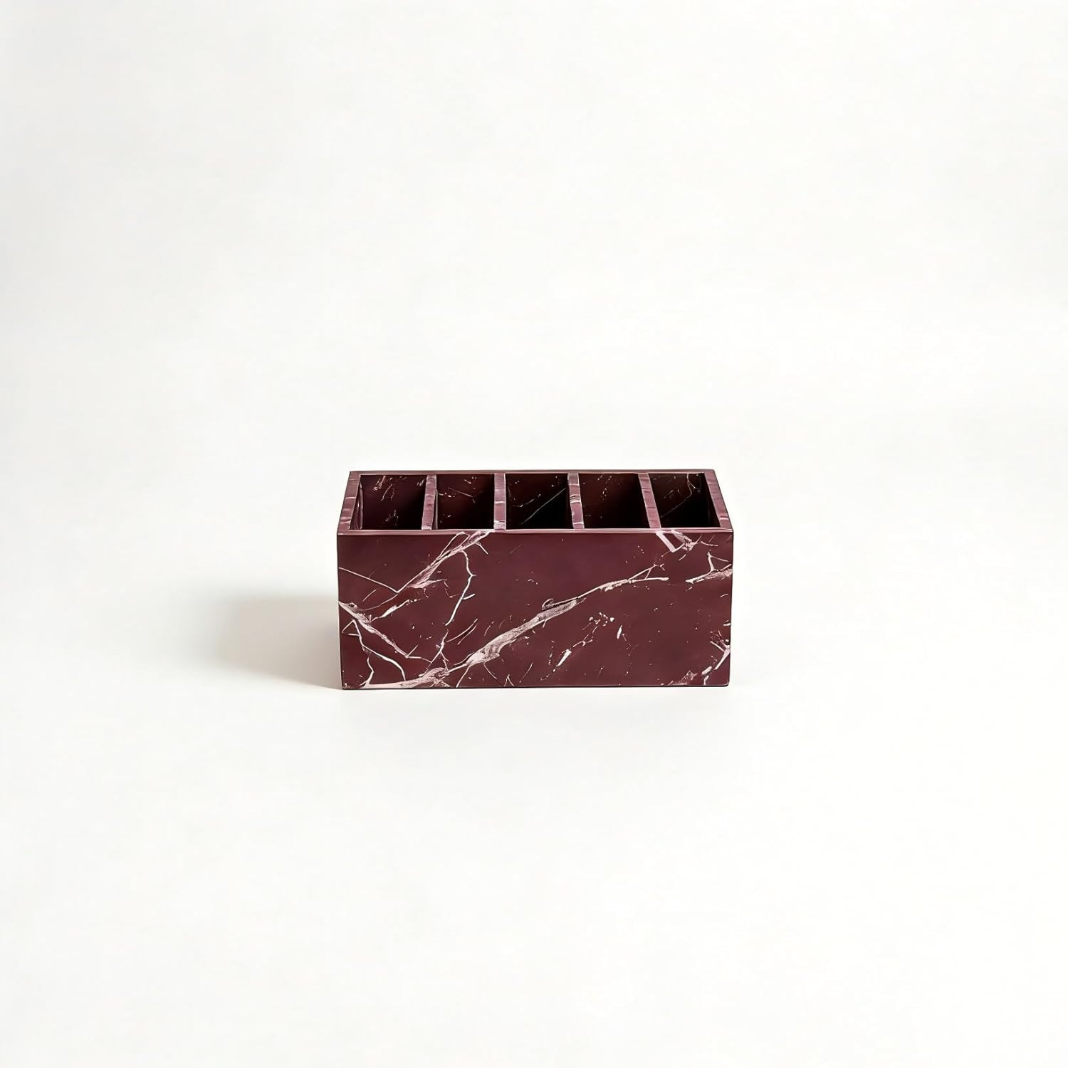 Elegant Marble Desk Organizer & Pen Holder – Purple-Red with White Veins