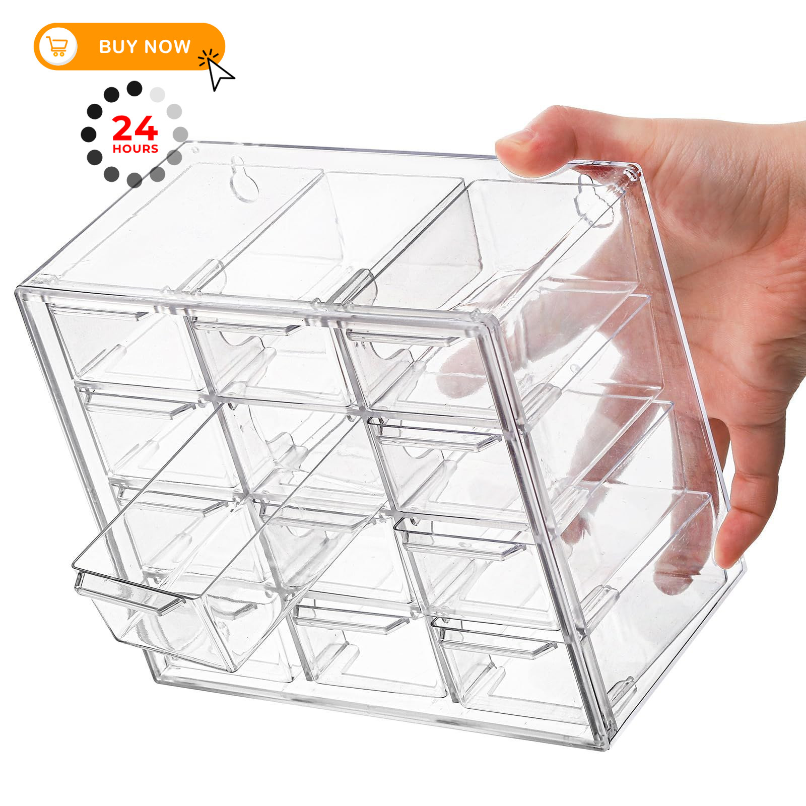 YOUEON 2 Pack Mini Desk Organizer with 12 Removable 7″L x 4″W x 6.1″H, Clear