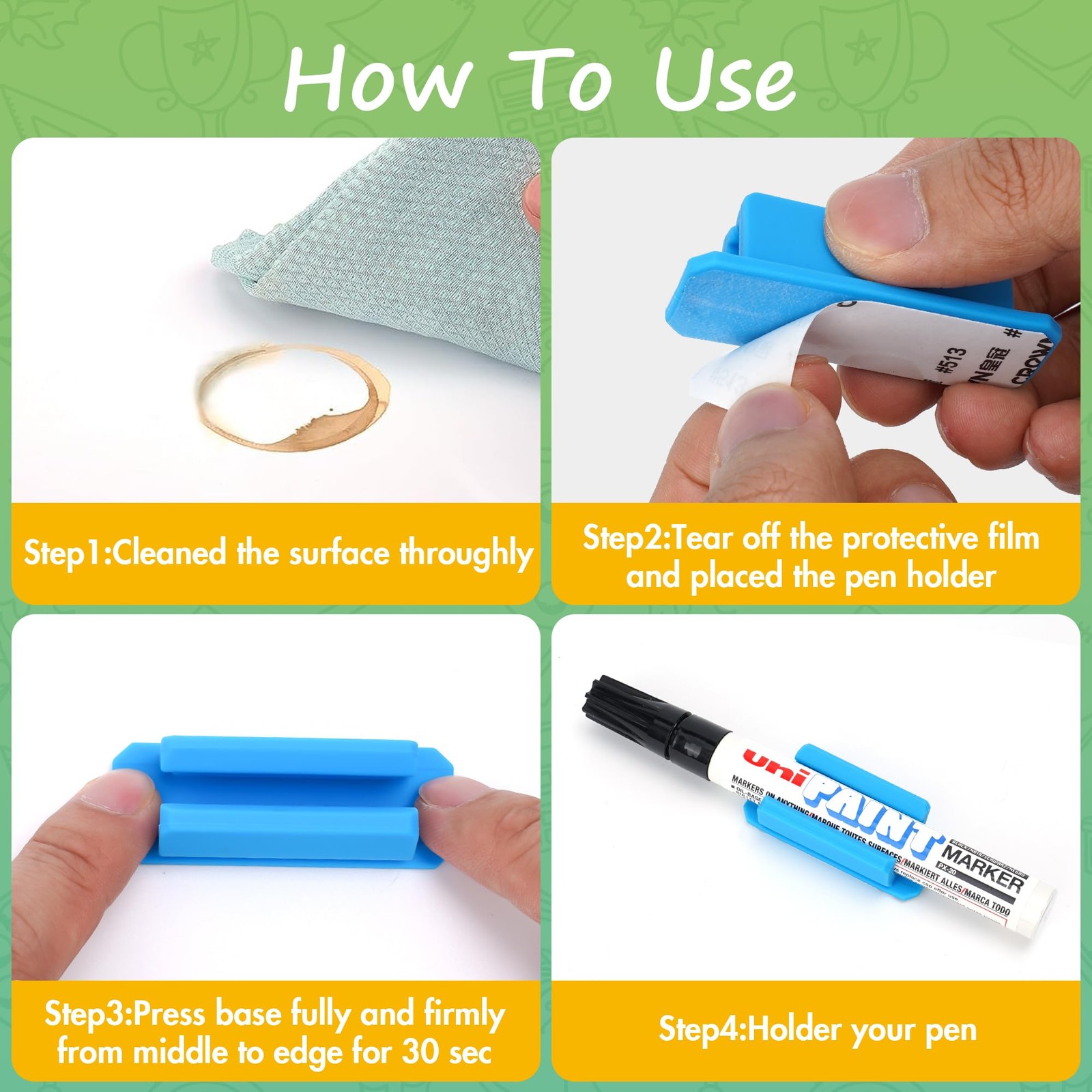 10 Pcs Adhesive Silicone Pencil Holders Flexible Pen Grips Clip for Desk Wall