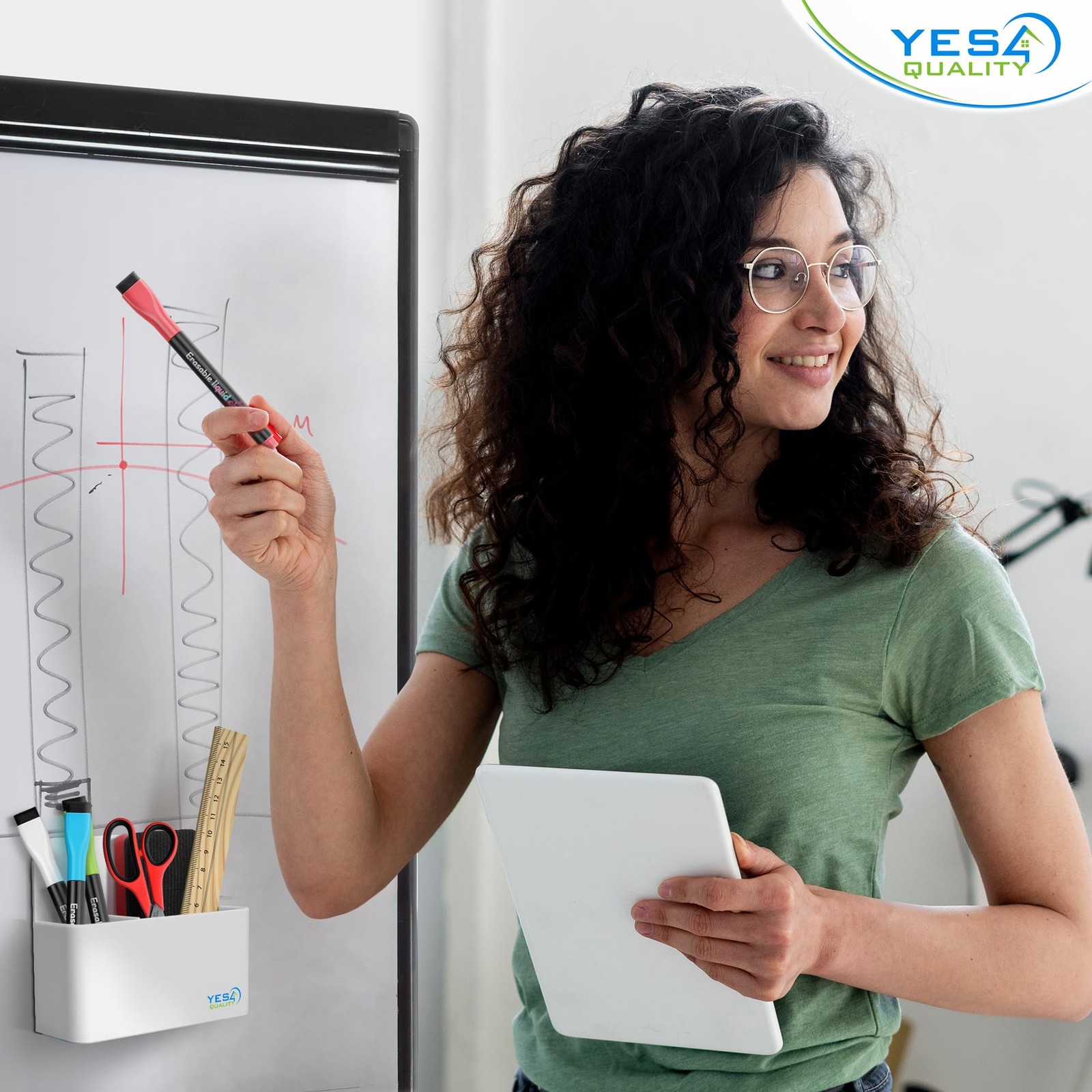 YES4QUALITY Magnetic Pen Holder with Strong Back & 2 White